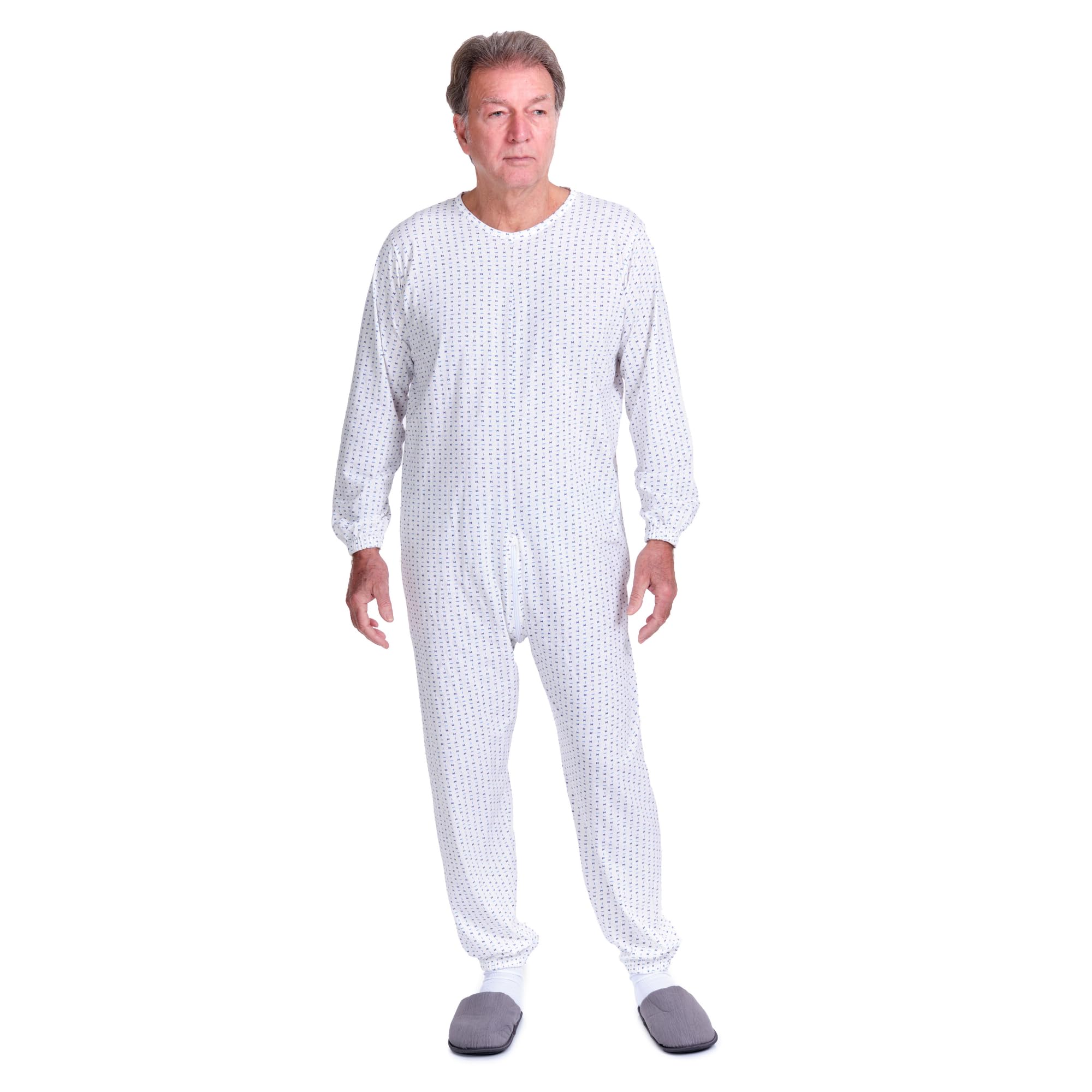 FERRUCCI COMFORT Pijama sanitario con cuello redondo con cremallera en el lomo – 9017 – para ancianos, Alzheimer, incontinencia