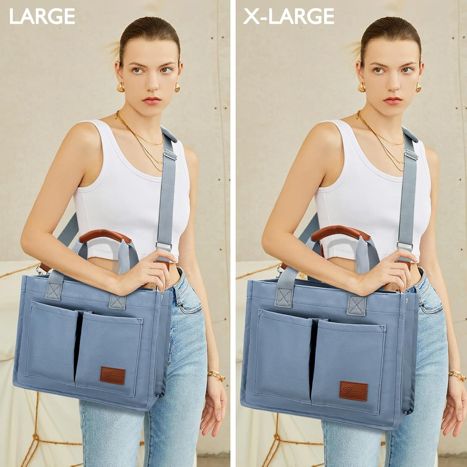 KKXIU Large Canvas Tote Bag for Women with Zipper and Compartments Crossbody Work Bible Messenger Purse Bag With Pockets - Image 6