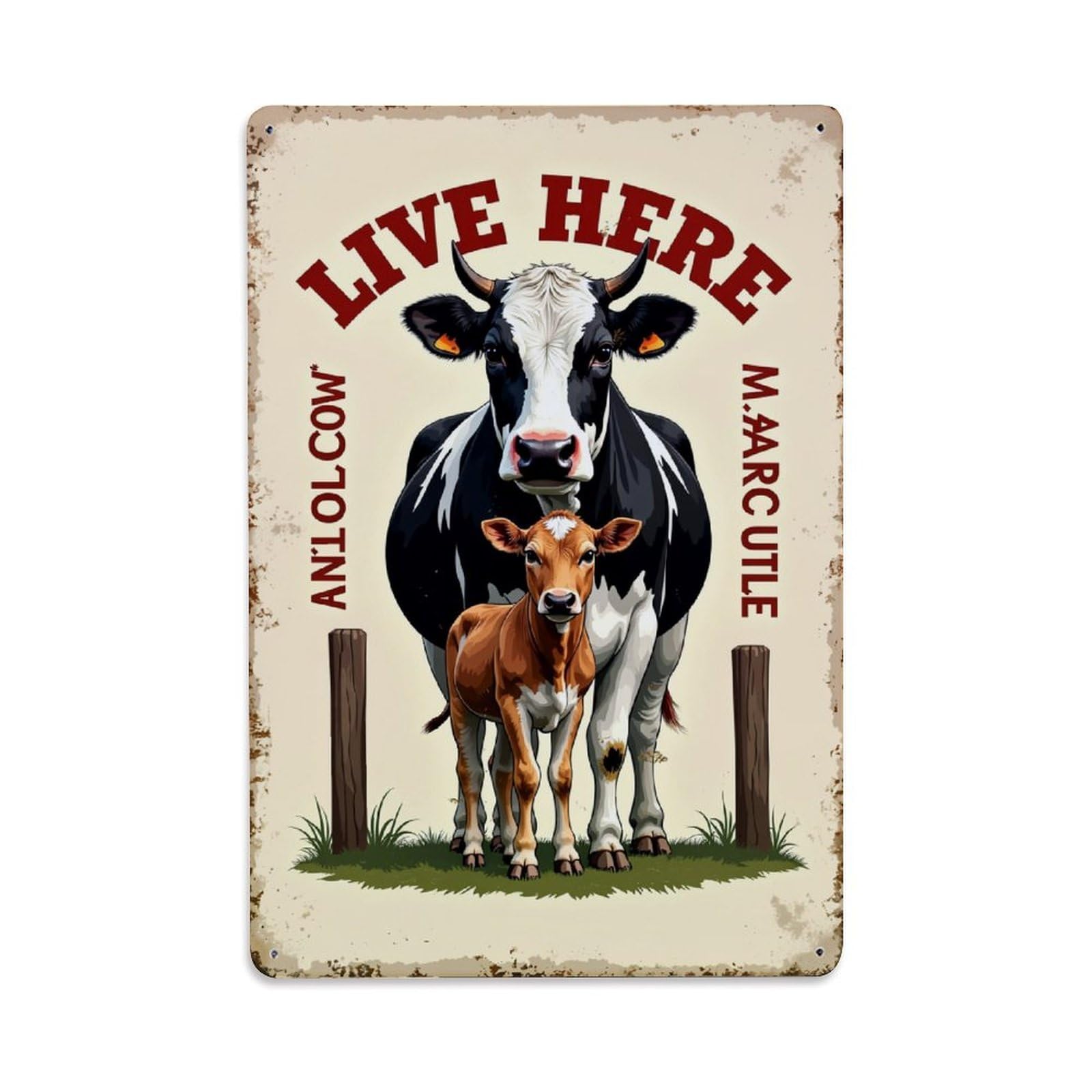Jdfenggu Vintage Cow And Calf Farm Scene Retro Metal Tin Sign, Metal Poster For Bar, Home, Man Cave, Kitchen, Laundry Room Art Decor 8X12 Inch