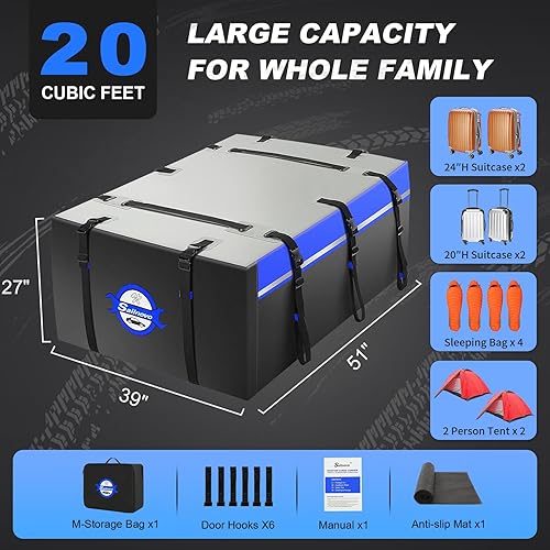 Miniatura 2 de Sailnovo Bolsa de carga para techo de automóvil, 20 unidades cúbicas impermeables, con carcasa suave, almacenamiento de equipaje con alfombrilla