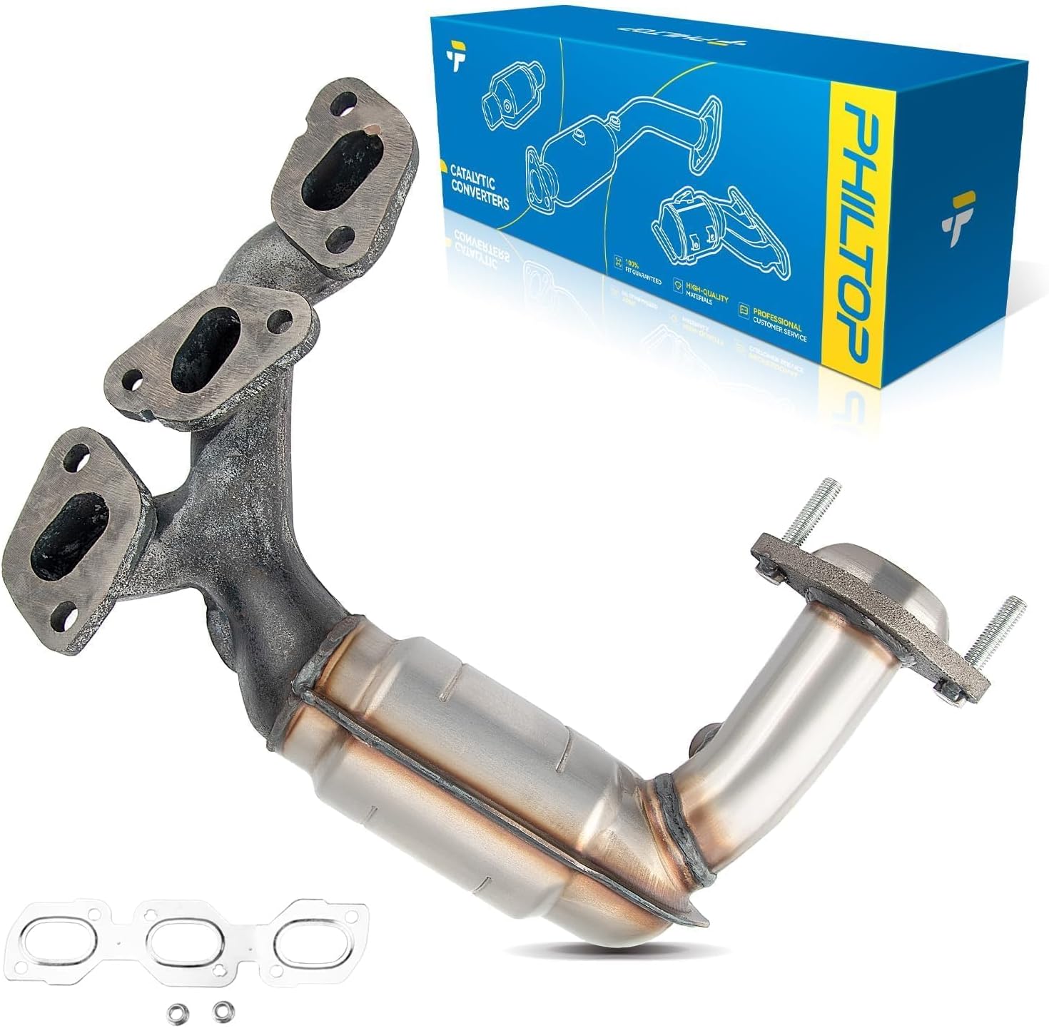 PHILTOP Front Left Catalytic Converter Kit Direct-Fit Replacement For 2001-2007 Escape 3.0L, 2001-2006 Tribute 3.0L 2005-2007 Mariner 3.0L OE Replace 16412, 641520, 30488 (EPA Compliant)