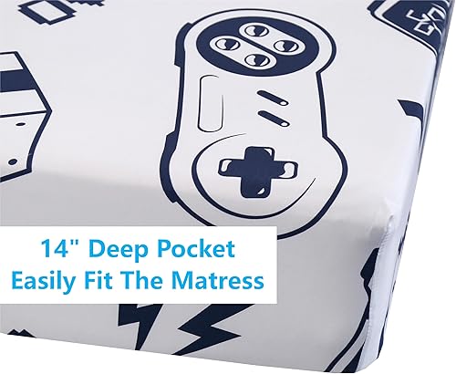 Miniatura 5 de SDIII Juego de sábanas tamaño Queen de 3 piezas, color azul oscuro y blanco, juego de cama en una bolsa, suave y transpirable, linda ropa de cama