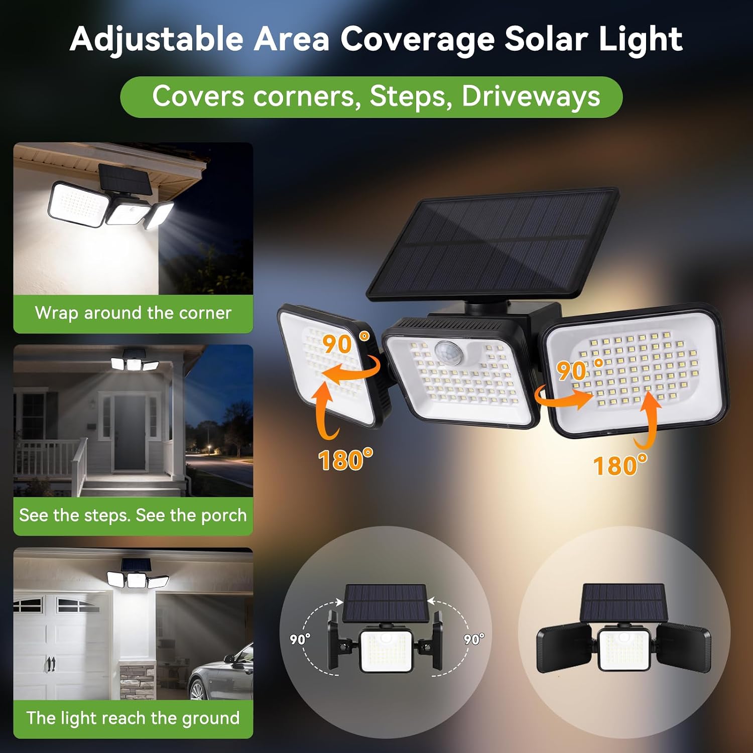 Solar Outdoor Light 4000mAh, 360 Rotatable Solar Panel, Motion Sensor with Remote Control, Multi-Direction Adjustable Side Panels, IP65 Waterproof Security Light for Yard Driveway Porch