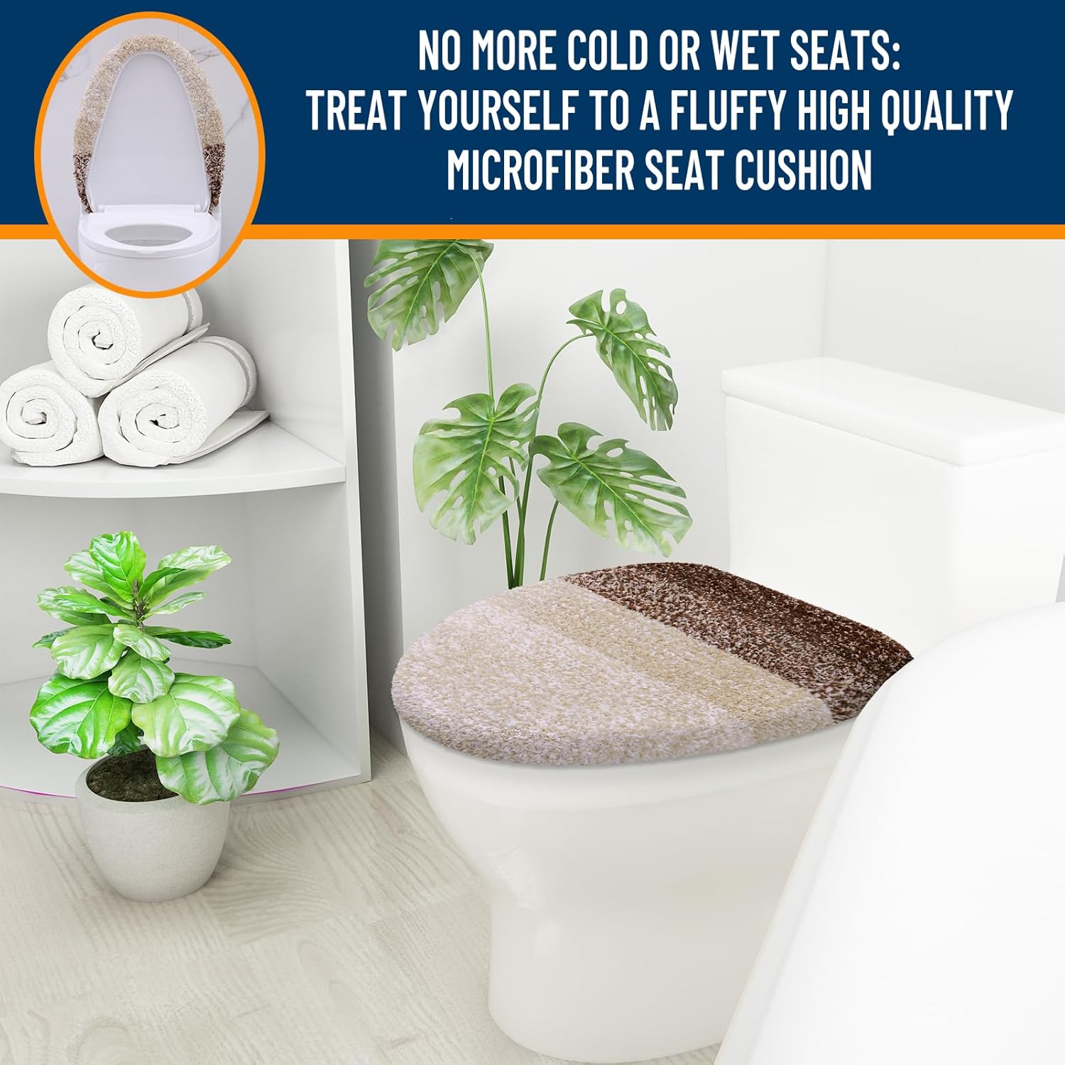 OLANLY Ombre Bath Rug and Bathroom Toilet Lid Cover, Bath Rug Size 36x24 and Bathroom Toilet Lid Cover Size 17.5x15 in Brown, 2 Item Bundle