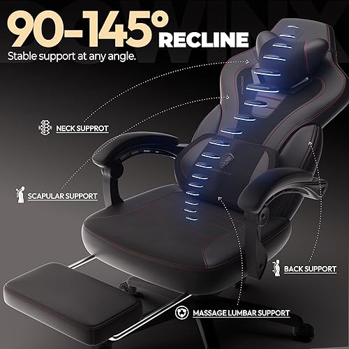 Miniatura 8 de Dowinx - Silla de juego de tela con reposapiés, silla grande y alta para juegos para personas pesadas, silla de juego con soporte lumbar de masaje,