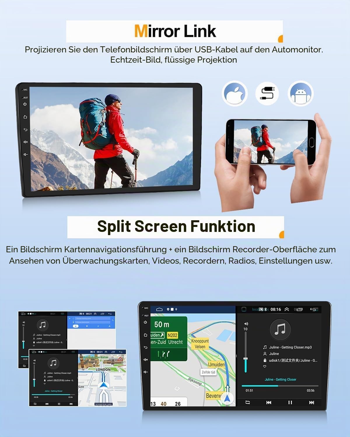 CAMECHO 4G+64G Android 15 Autoradio für Mercedes Benz Vito 3 W447 (2014-2020) mit Navi Carplay Android Auto, Doppel Din Autoradio mit 10 Zoll Bildschirm Bluetooth5.0 RDS/FM MirrorLink+Rückfahrkamera