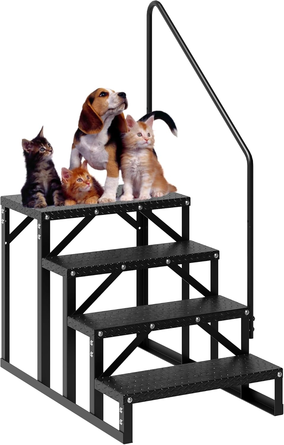 RV Steps with Handrail, 4 Step Ladder with Anti-Slip Pedals, 600 LB Heavy Duty Outdoor Stairs for Easy Access to RVs, Hot Tubs, Campers, and Travel Trailers, Black
