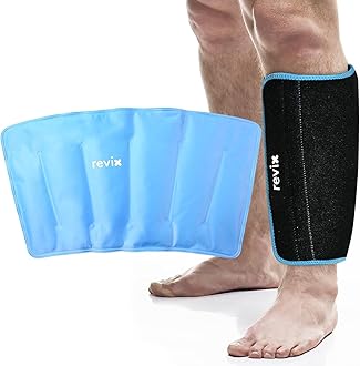 REVIX XL Shin Ice Pack Reusable Gel Cold Pack for Calf and Elbow Discomfort Relief, Leg Cold Therapy Compression Sleeve Refreezable, 360° Full Coverage