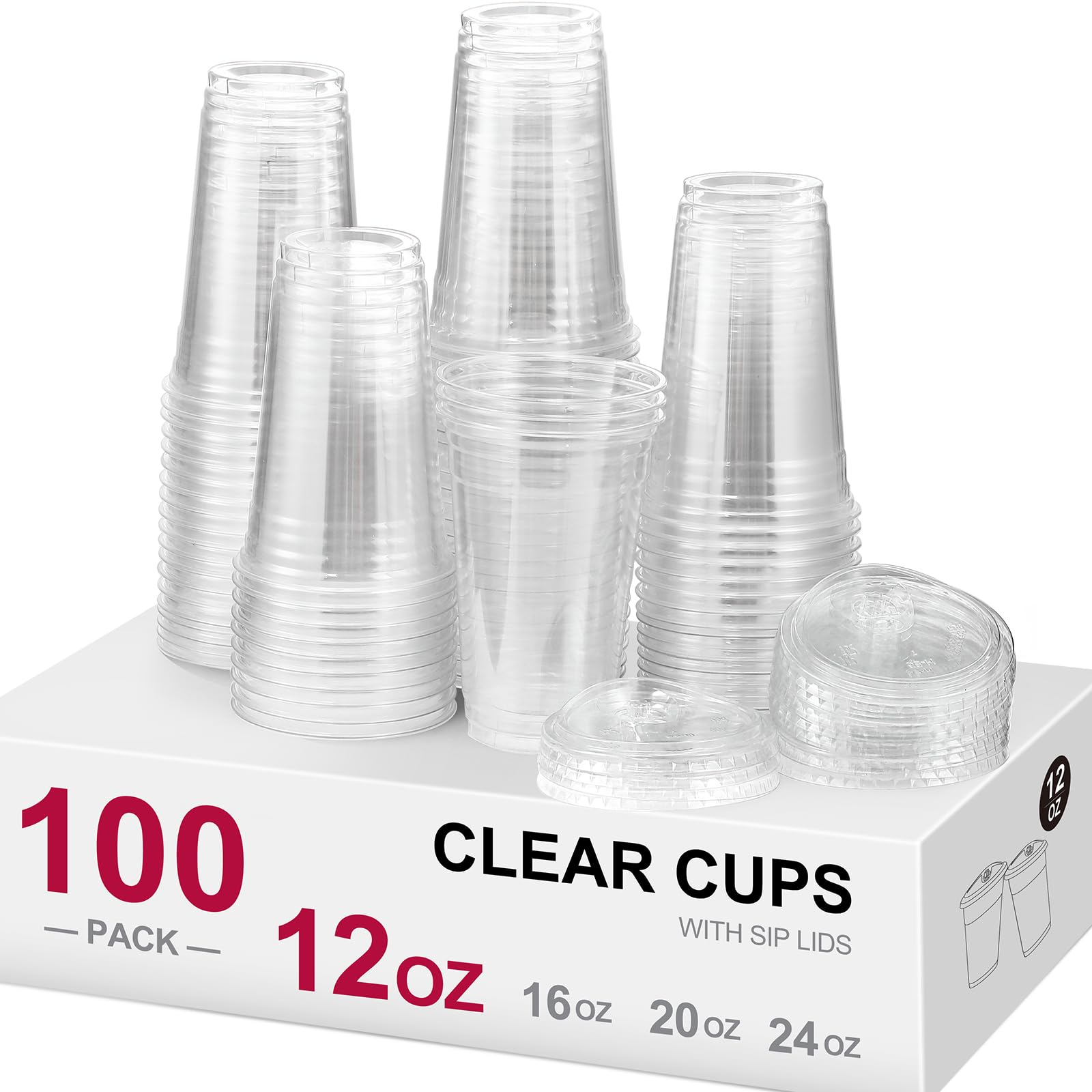 Photo 1 of AOZITA [100 Sets, 12 oz Crystal Clear Plastic Cups With Strawless Sip Lids, Disposable Cups With Sip Lids for Iced Coffee, Smoothie, Milkshake, Cold Drinks 12 oz.