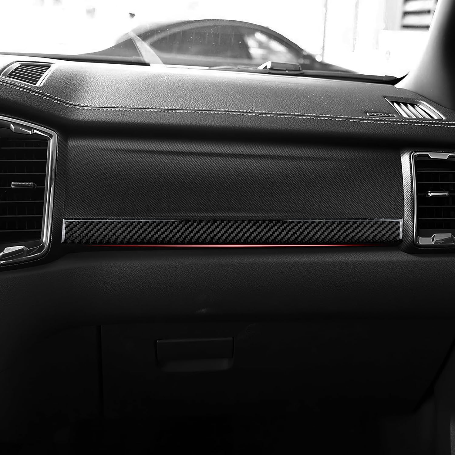 Car Carbon Fiber Dashboard Co-Pilot Instrument Panel Strip Decor Cover Trim for Ford Ranger XLT Lariat XL 2015 2016 2017 2018 2019 2020 2021 2022 2023 Interior Accessories