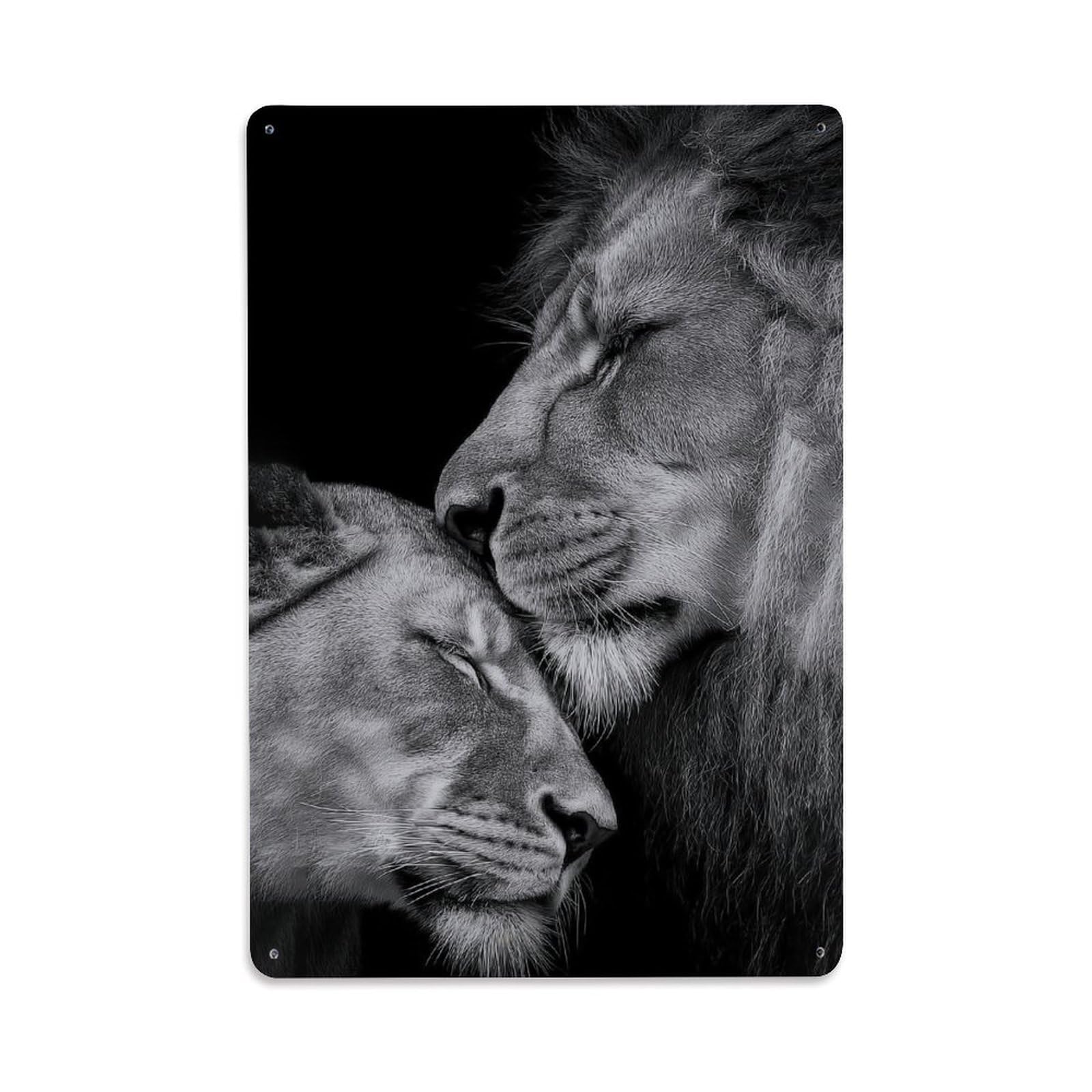 Warmth Male Female Lion Wild Animal Fierce Predator Wildlife Metal Tin Sign Plaque Wall Decor for Cafe, Man Cave, Club Bar, Office, Home Garden Round Metal Poster 8x12Inch
