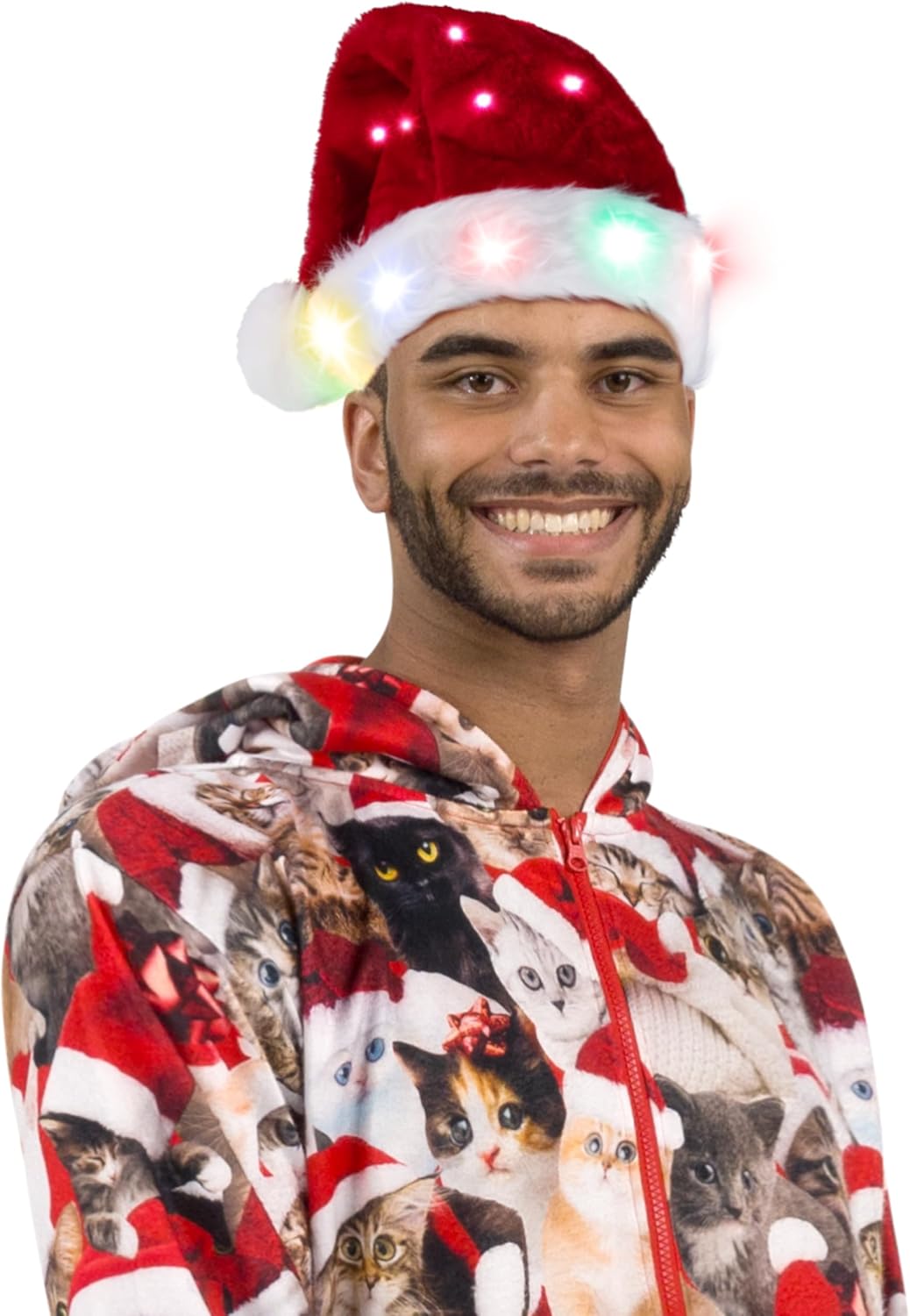 Giggling Getup 2 PCS Light-up Santa Hat with Pom Poms, Christmas Hat as Gifts for Teens, Men and Women - Image 3