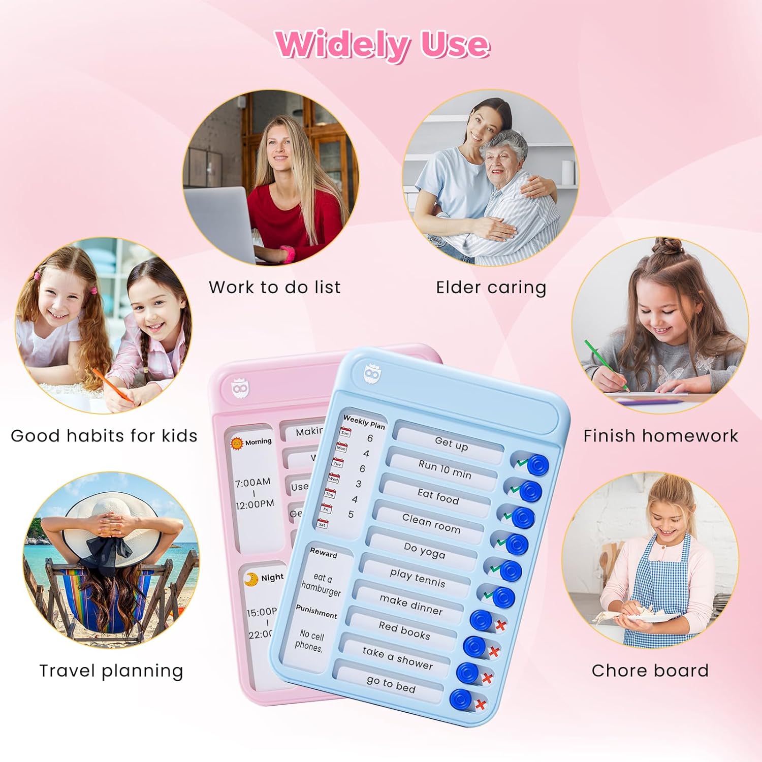 Magnetic Chore Chart for Kids, ADHD Tools to Do List Check List Chart Board Routine Chart, Visual Schedule for Fridge, Home with 10 Sliders and Magnetic Marker - (Blue+Pink)