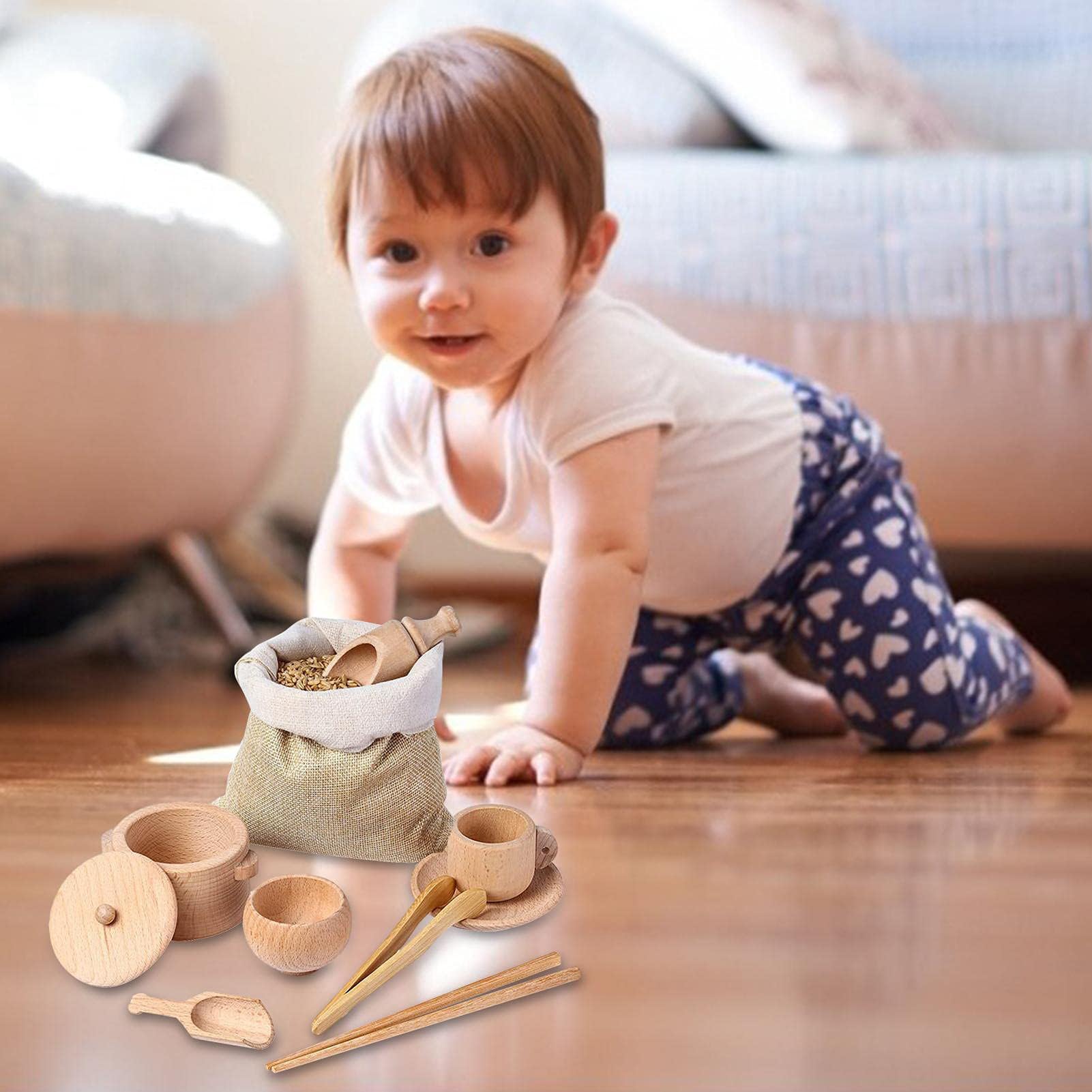 Generico Strumenti per contenitori sensoriali - Set di Giocattoli di 8 Palette in Legno e pinze in Legno | Giocattolo per l'apprendimento della motricità fine per Bambini 3 Anni in su,