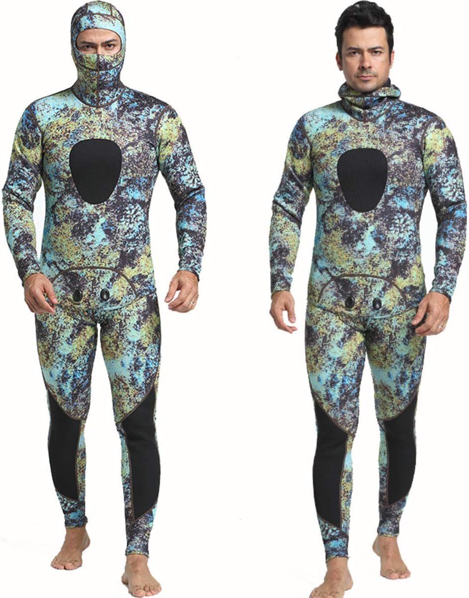 Nataly OsmannCamo Spearfishing Wetsuits Men 3mm /1.5mm Neoprene 2-Pieces Hooded Super Stretch Diving Suit