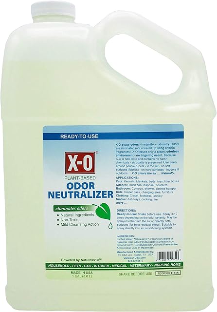X-O Odor  Commercial Strength Ready-to-Use Odor Eliminator, Neutralizer, Deodorizer  Plant-Based Multi-Purpose Odor Eliminator  Safe for Pets & Children  Scent & Fragrance Free - 1 Gallon, 1 Pack