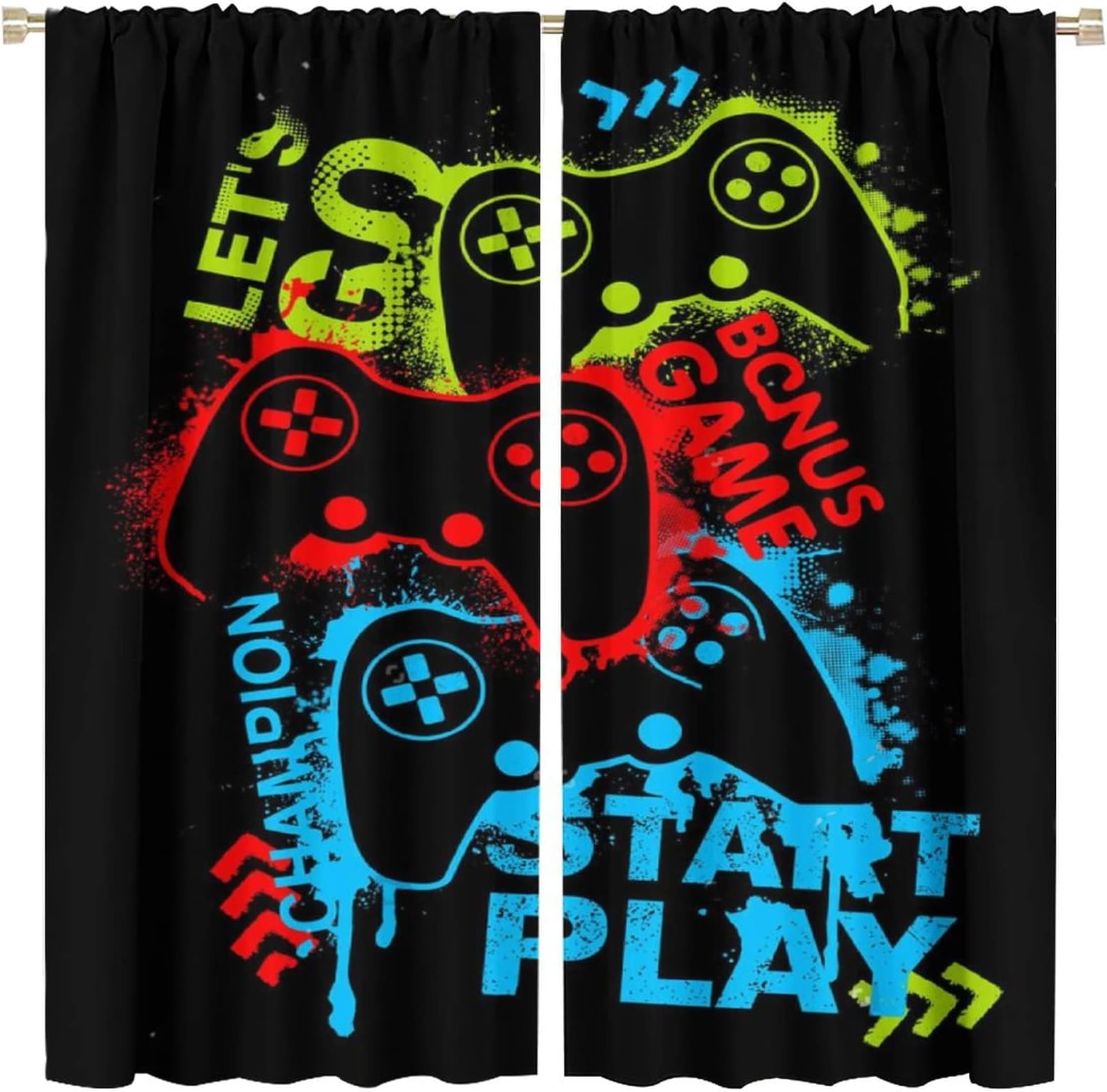 Teen Gamepad Curtain Video 3D Gamer Sci-Fi Style Blackout Curtain Colorful Graffiti Fabric Game Controller Curtain Decoration 2 Panels/for Kids Playroom 42x45in