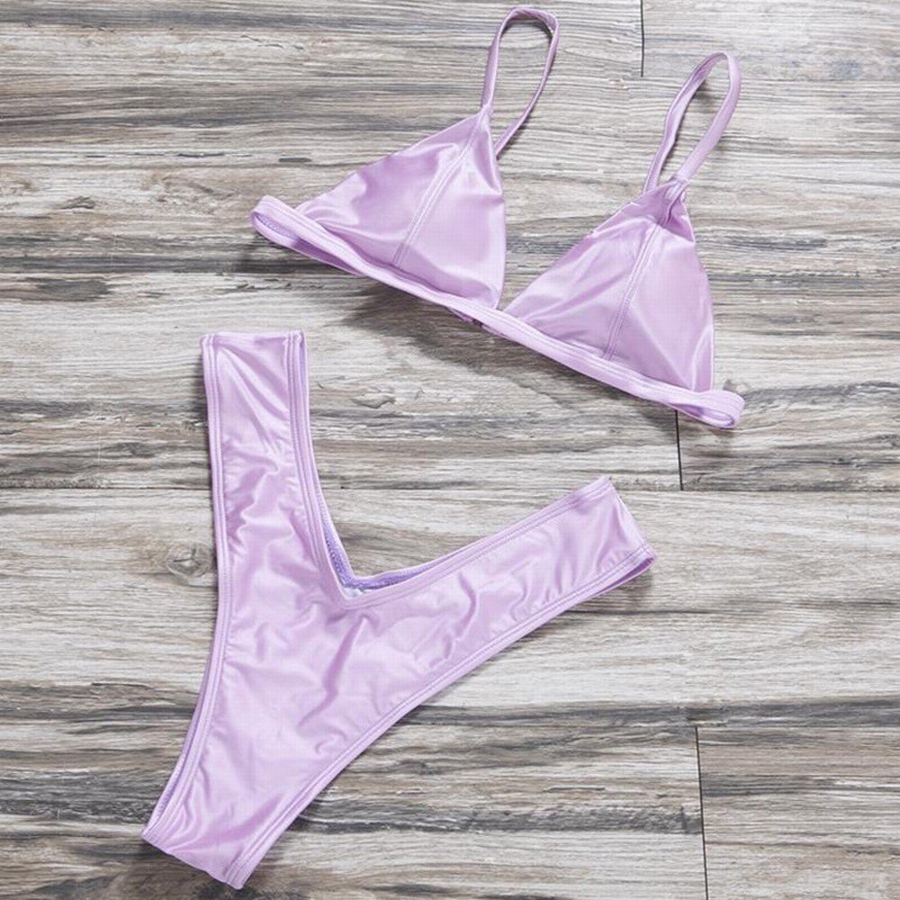 Bikini triangle couleur unie split maillot de bain S
