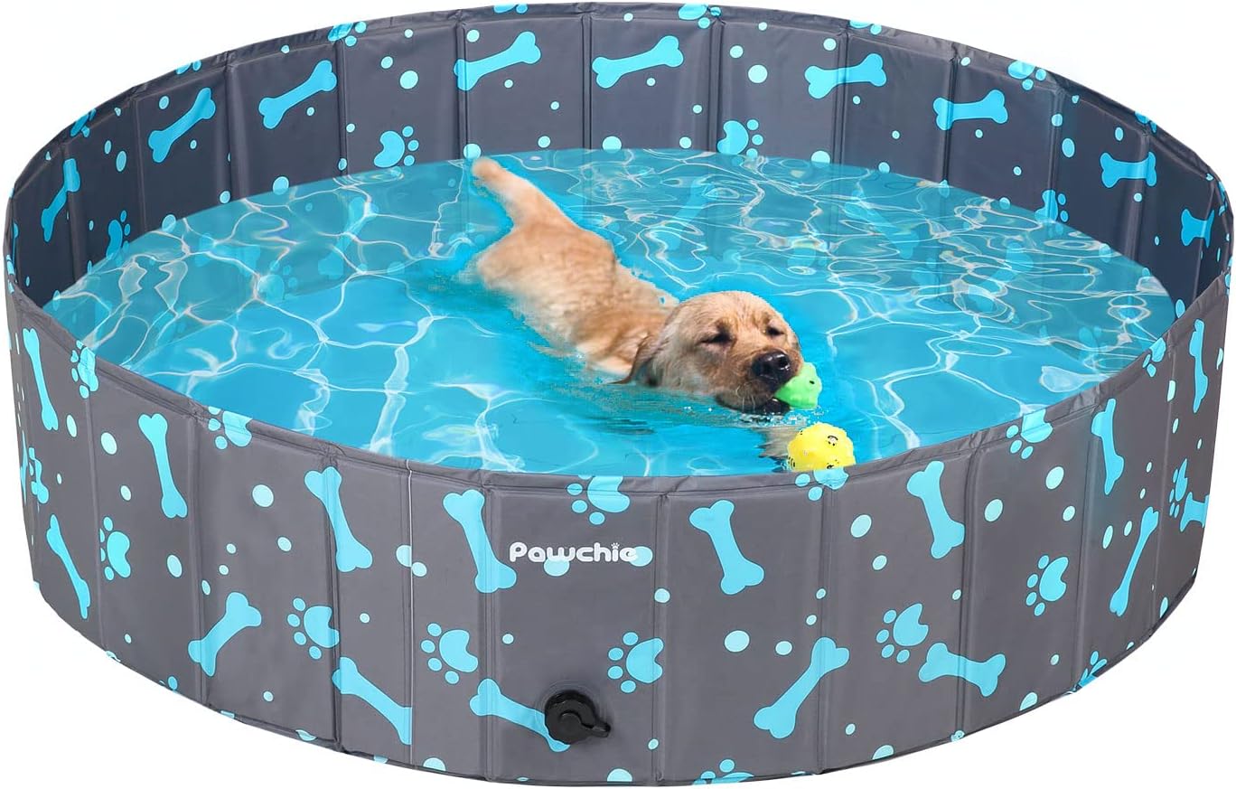 PAWCHIE Foldable Dog Swimming Pool - Portable Collapsible PVC Pet Bathing Tub for Large Dogs Cats Kids