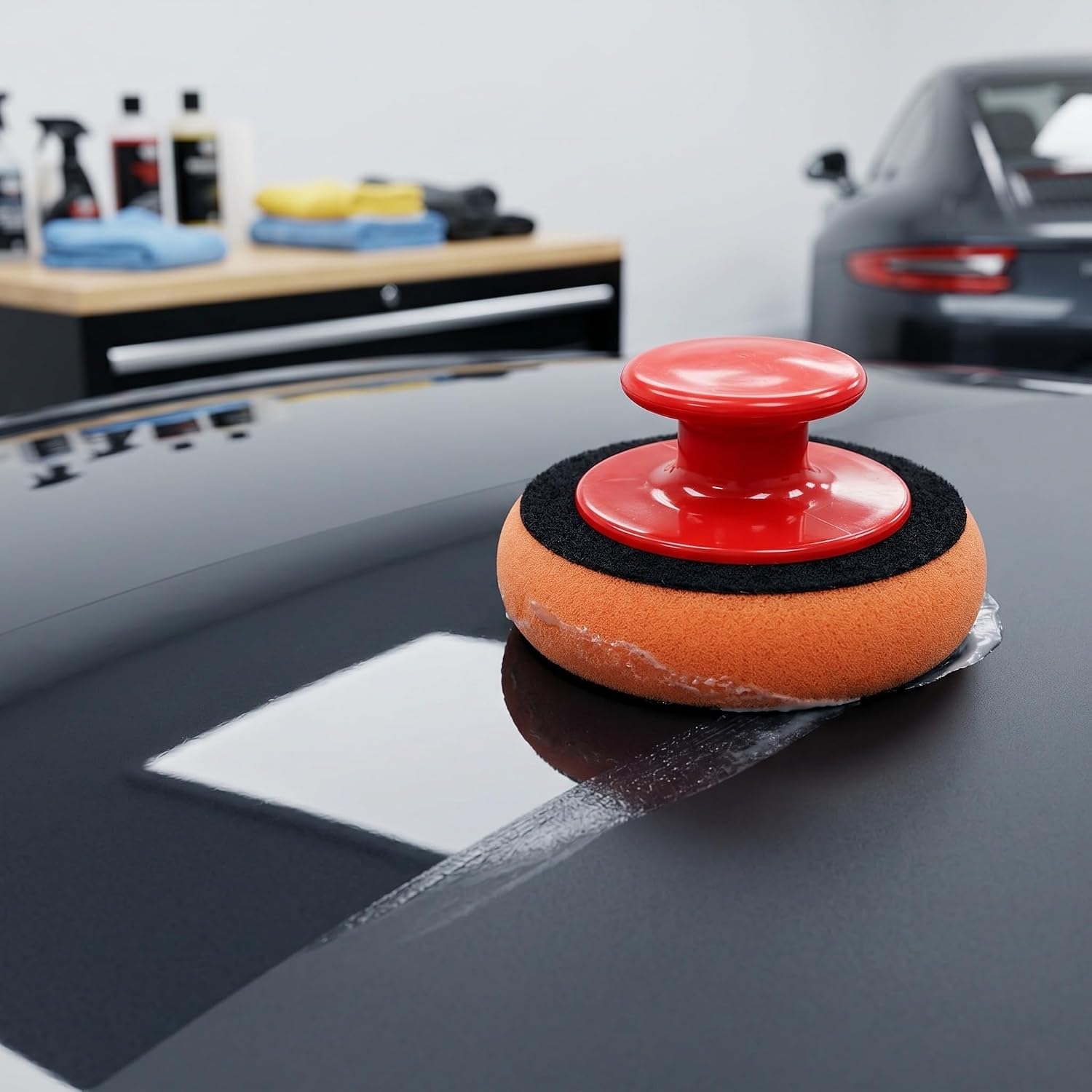 UKCOCO Wax Sponge Applicator, Car Polish Grip Pad, Refillable Foam Buffing Applicators, Washable Reusable Detailing Tool for Waxing, Buffing, Glazing