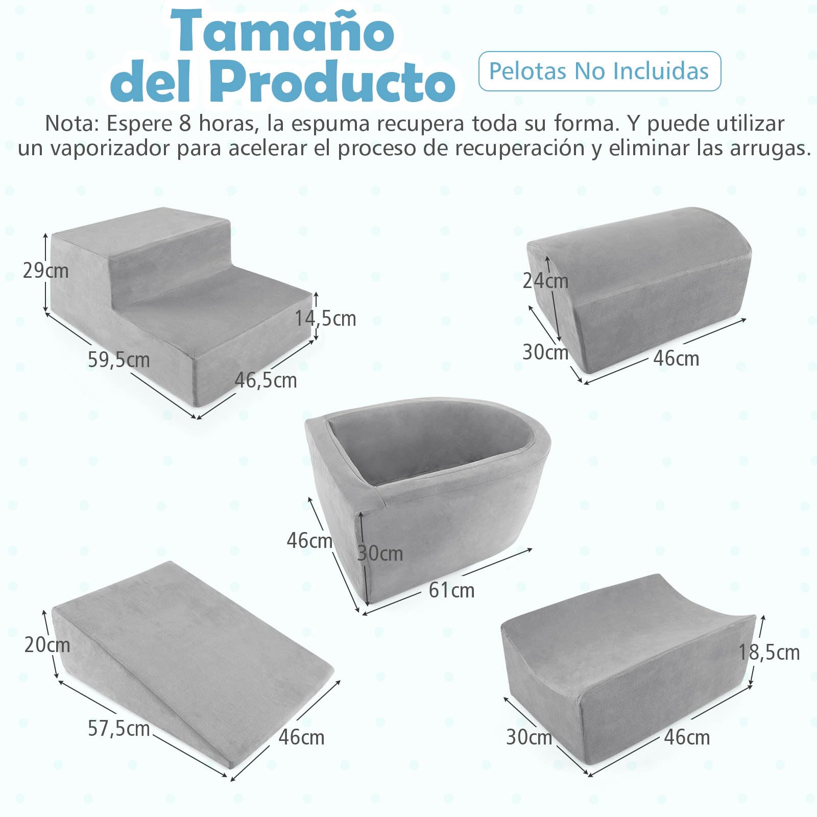 GOPLUS Bloques de Escalada de Espuma con Piscina de Pelotas, 5 Juguetes y Bloques de Escalada con Funda de Tela Suede, Espuma de Alta Densidad, Actividad de Juego Blando para Trepar (Gris)