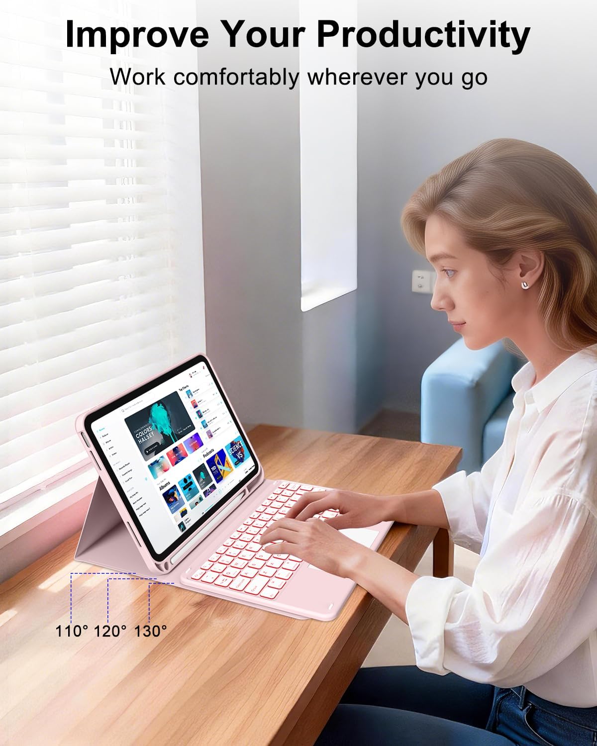 for iPad 11th 10th Generation Case with Keyboard, Folio Cover with Pencil Holder, Multi-Touch Trackpad, 7 Color Backlit, Detachable Keyboard for iPad (A16) 11th/10th Gen, Pink