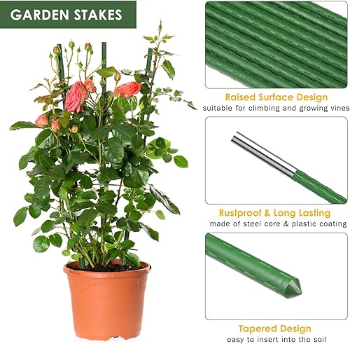 Miniatura 3 de Tatuo 60 estacas de jardín de 4 pies48 pulgadas, estacas de tomate, varillas de metal para plantas con revestimiento de plástico, resistentes para