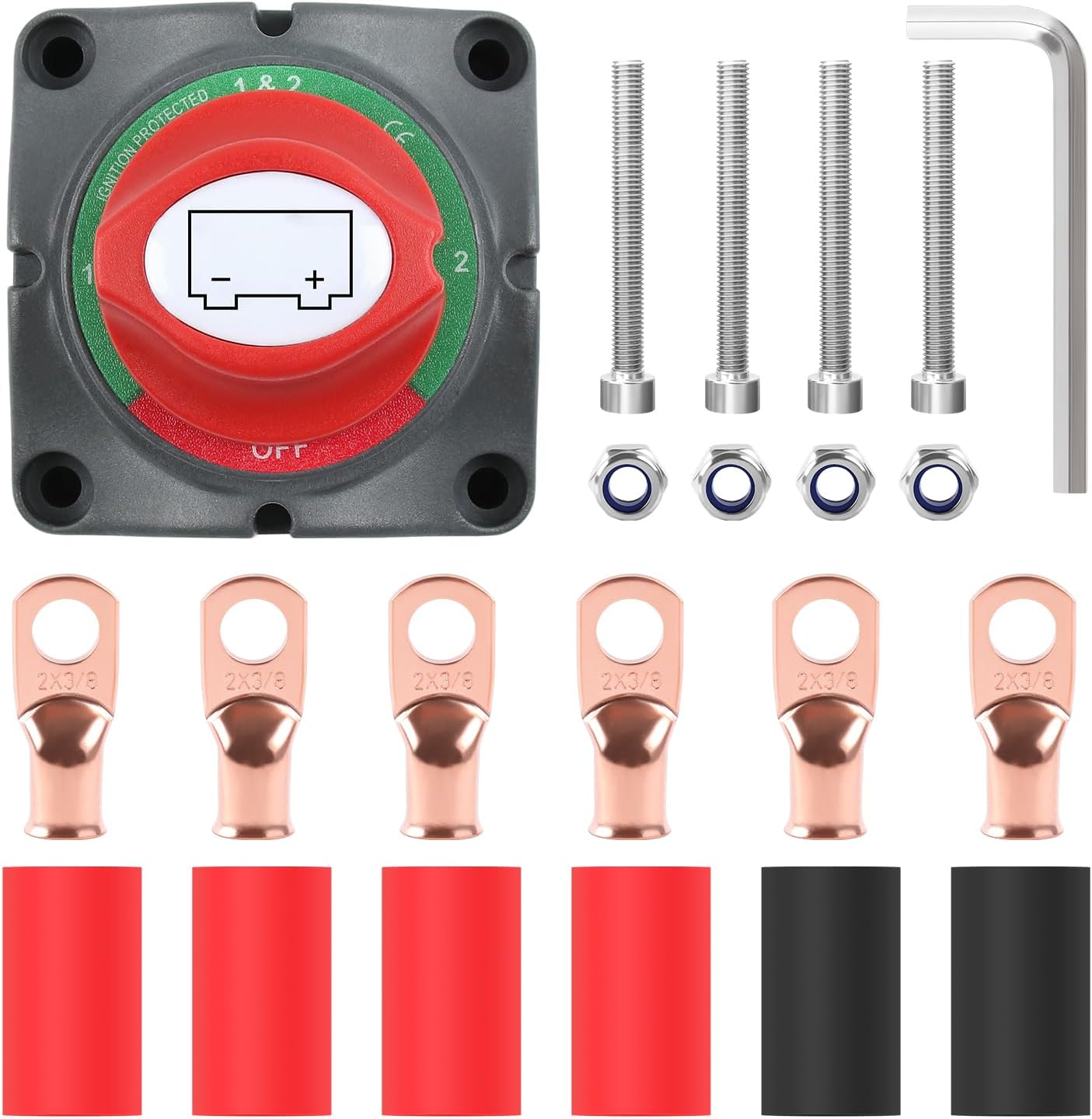 1-2-Both-Off Battery Disconnect Switch 12V-48V Marine Battery Cut Off Switch 200A Waterproof Boat Battery Shut Off Kill Switch for Car Vehicle RV Boat Marine ATV UTV