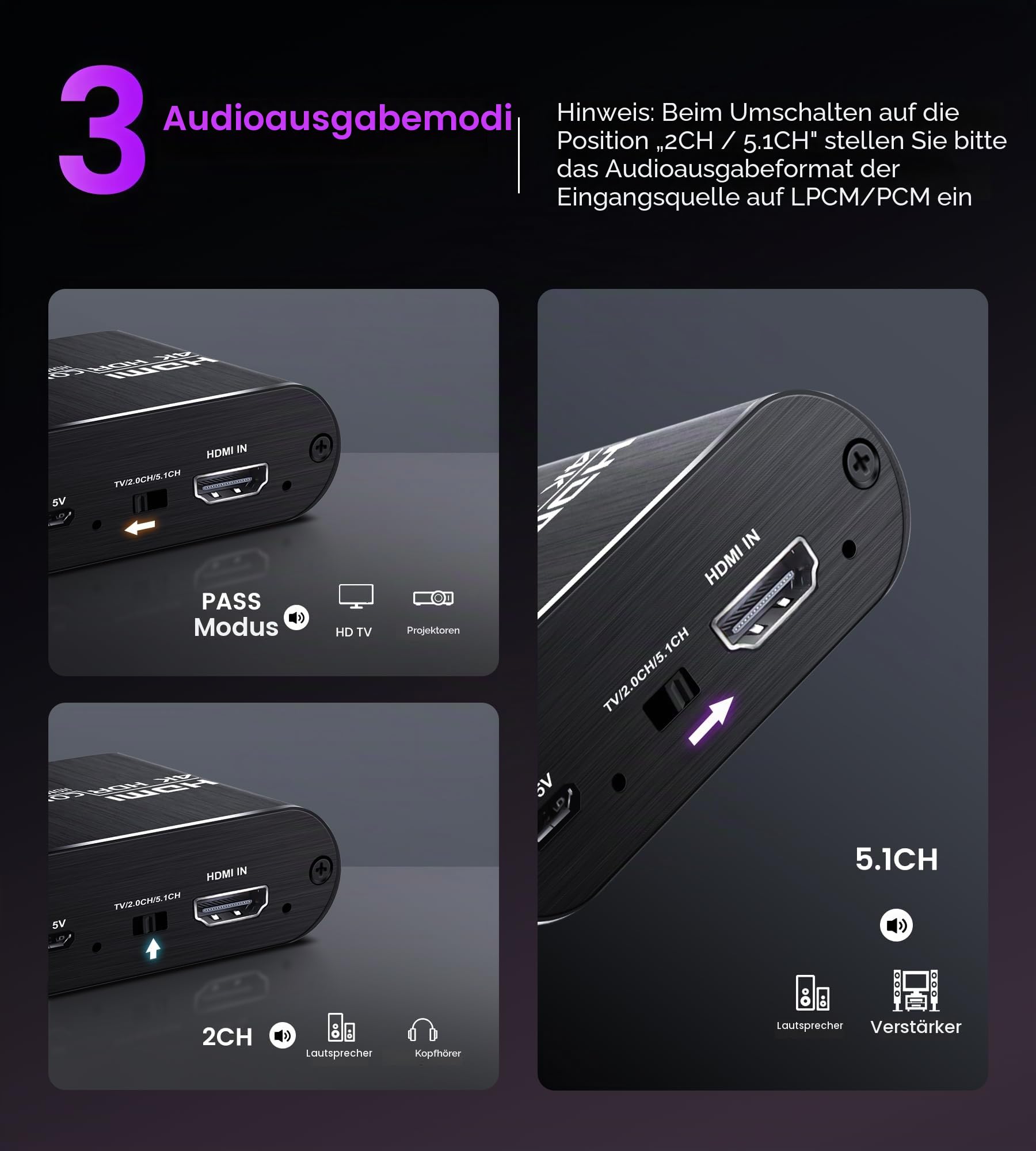 avedio links HDMI Audio Extractor, 4K@60Hz hdmi zu Optical Toslink SPDIF + 3,5mm AUX Stereo, HDMI ARC audio Converter Adapter Splitter Unterstützung HDCP1.4 1080P 3D