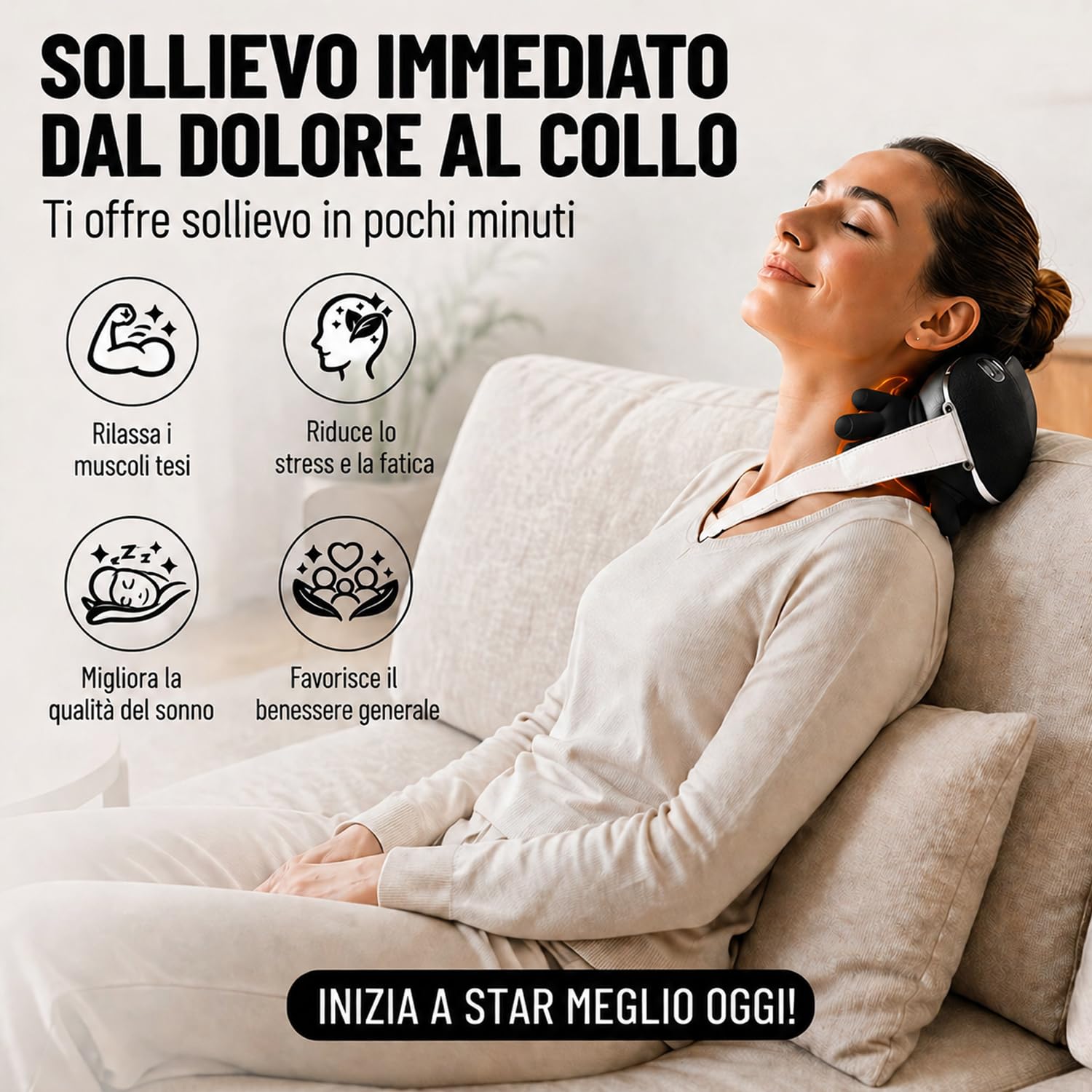 BeFit24 Massaggiatore Cervicale Ergonomico 4D Senza Fili, Massaggiatore Collo e Spalle con Calore, Massaggio Cervicale Profondo per Sollievo dal Dolore, Cuscino Massaggiante Schiena Portatile USB