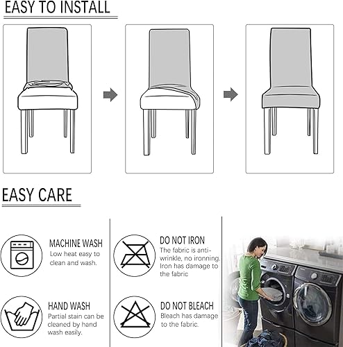 Miniatura 7 de Juego de 6 fundas para sillas de comedor, fundas elásticas para sillas Parsons, extraíbles, lavables, de elastano, impresas, fundas protectoras de