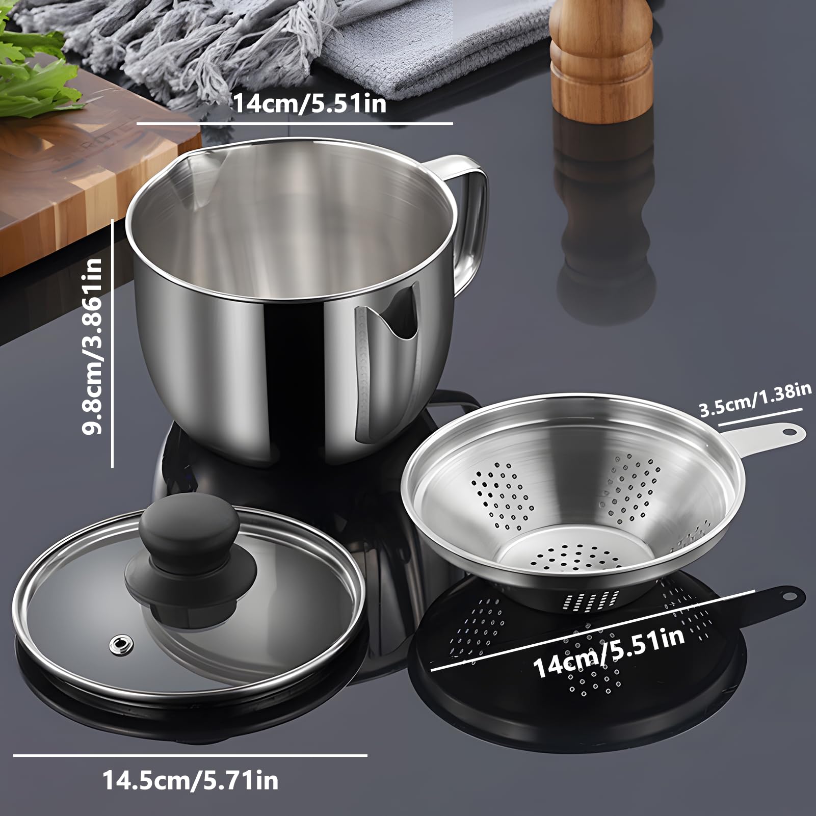 Séparateur de Graisse D'huile, 1000ML Filtre Huile Alimentaire en Acier Inoxydable 304, Pot à Huile de Soupe de Filtre à Huile Domestique pour Bol de Séparation D'huile de Sauce