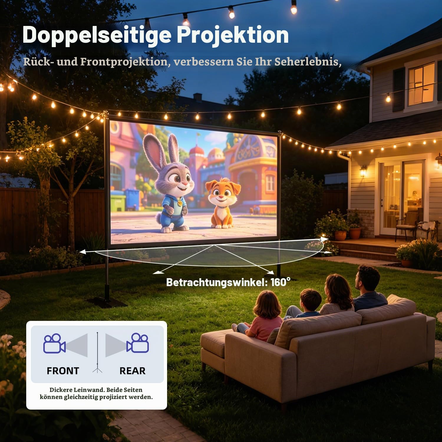 120Beamer Leinwand mit Stativ, rutschfest Projektorleinwand mit Tragetasche | 16:9 Full HD Faltbarer Beamer Leinwand, Projektion Leinwand mit Stand ür Heimkino, Büro und Camping