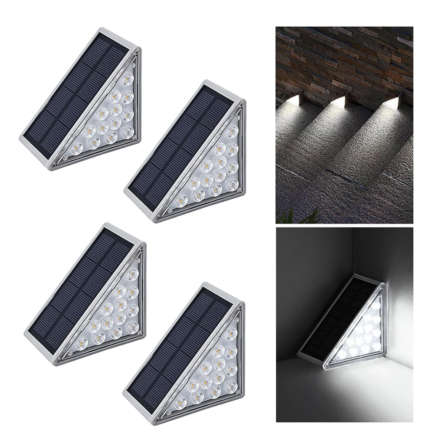 Curb Appeal Solar Lights, LED Waterproof Triangle Step Lights for Outside, IP67 Auto On/Off for Stairs, Yard Decor (White, 4 Pcs) — image 1