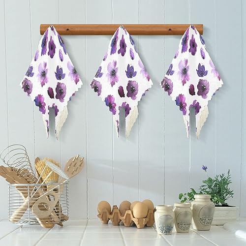 Miniatura 5 de Juego de 6 toallas de cocina y paños de cocina de algodón con estampado floral morado suave de secado rápido para mesa de baño