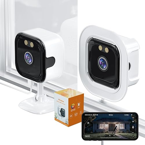 Cámara de ventana 2K con tarjeta SD de 32 GB, visión nocturna AI 5G/2.4G WiFi cámara de ventana para seguridad del hogar, ventana AI antirreflejos y