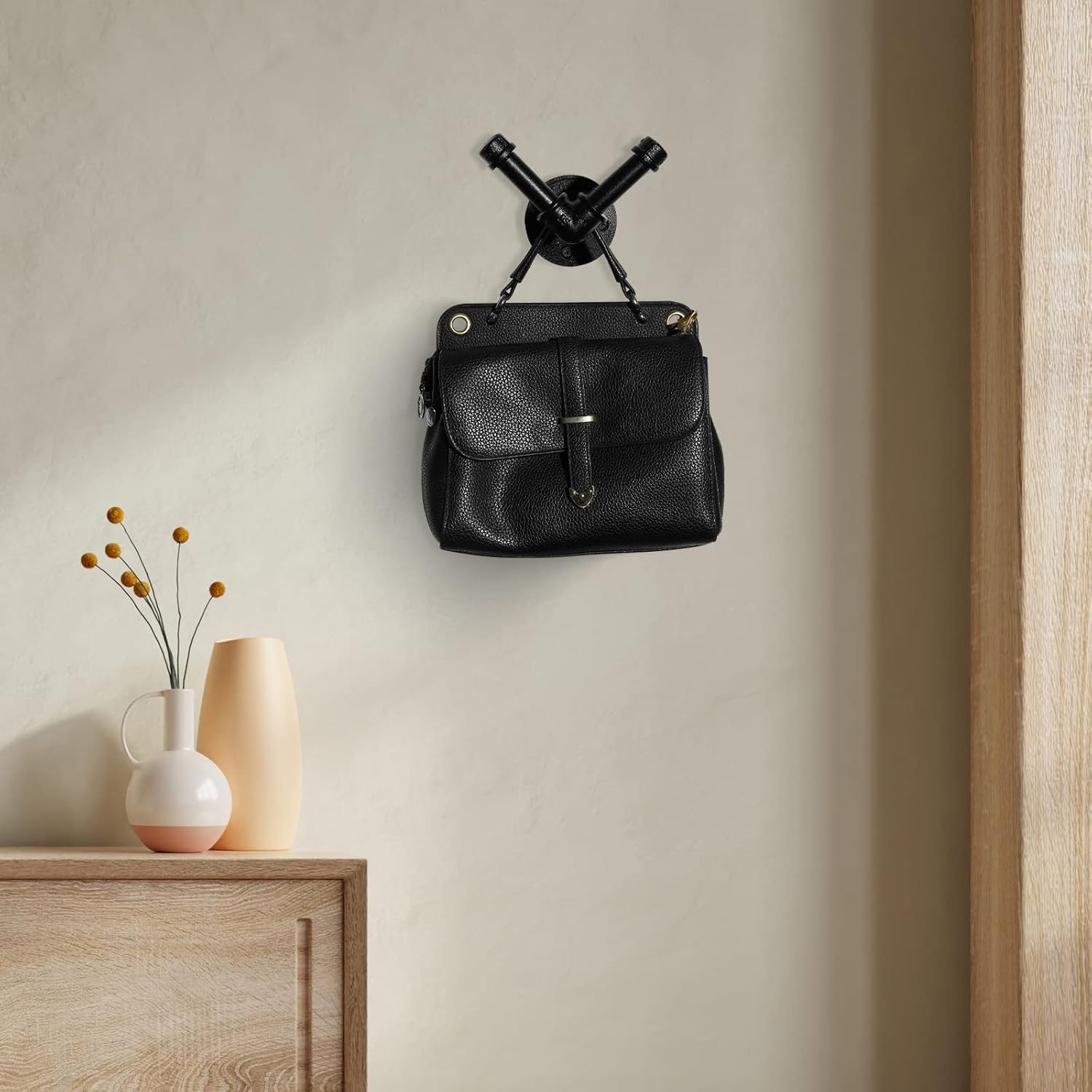 Bathroom Towel Hooks for Hanging 3 Pack Vintage Industrial Pipe Towel Holder Black Wall Mounted Heavy Duty Hook Decorative for Farmhouse Kitchen (3, Black)