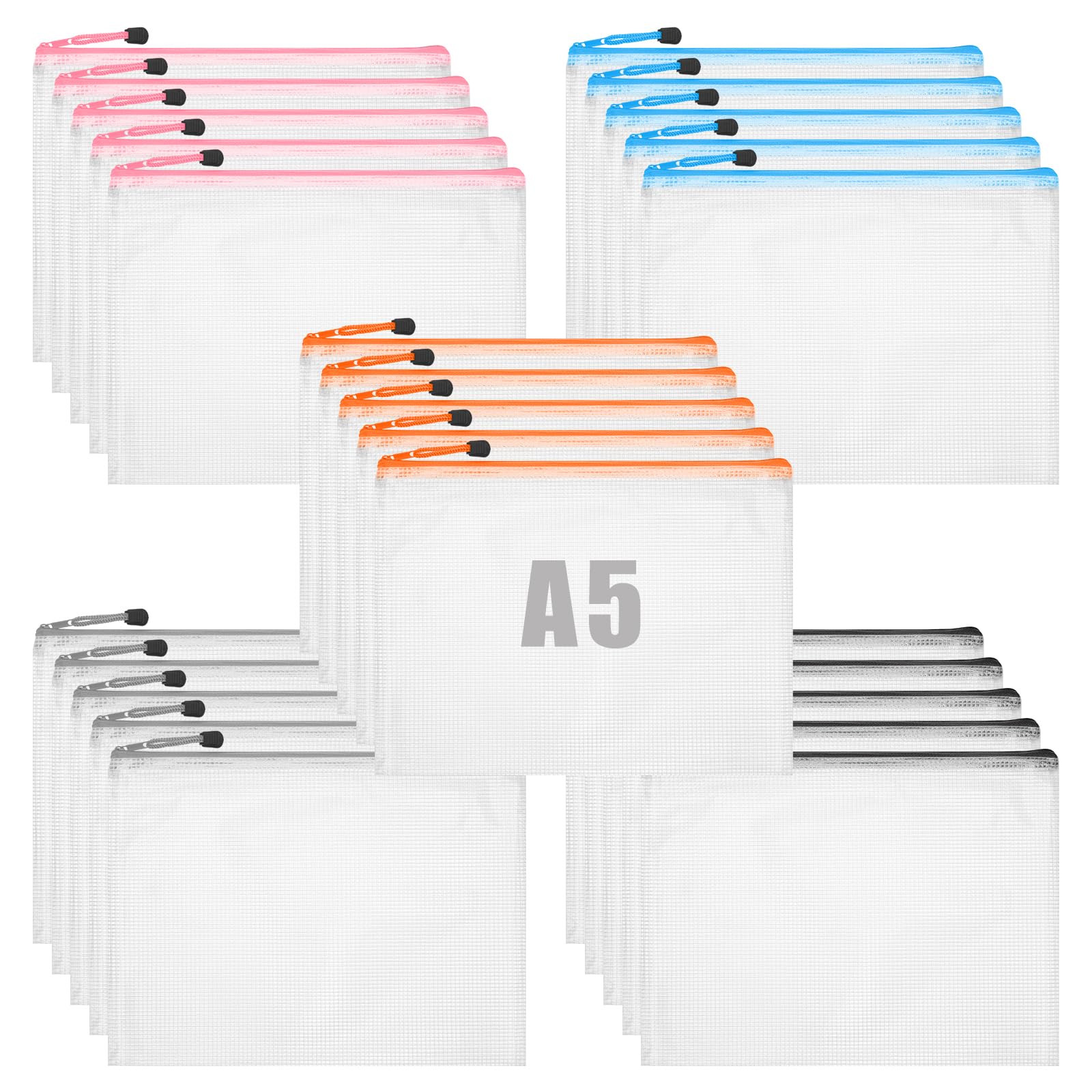 25 Pcs A5 Zip Wallets Clear Plastic Wallet Plastic Folders Zip Bags Puzzle Storage Folder Waterproof Document Wallet for School Office Home Travel Storage, 5 Colour