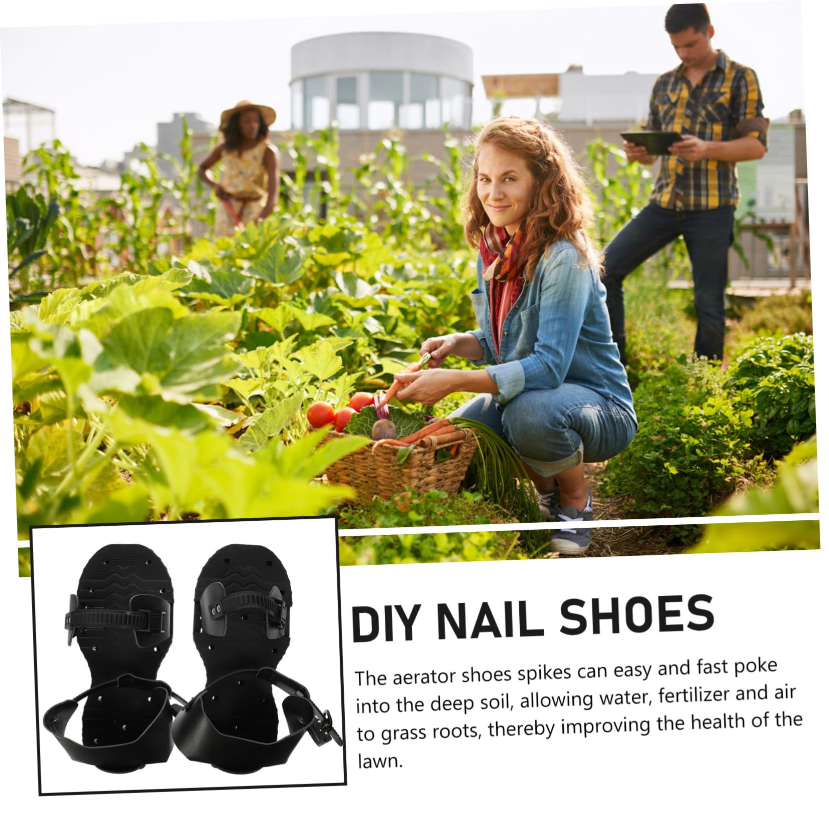 Gatuida Zapatos Aireadores de Césped de PU Negro Correas Ajustables para Jardinería, Herramienta Manual para Mejorar la Salud del Césped y Airear el Suelo