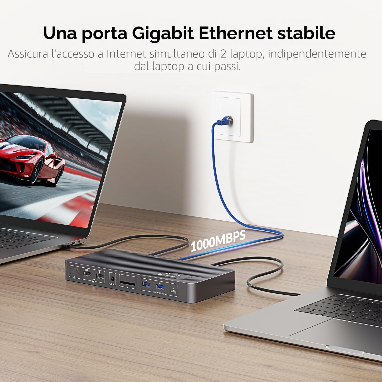 AV Access Docking Station KVM Switch per 2 Monitor e 2 Laptop, Switch KVM Dual Monitor 4K, 100W PD per PC, Ethernet 1G, Emulazione EDID, Ideale per Ufficio e Gaming