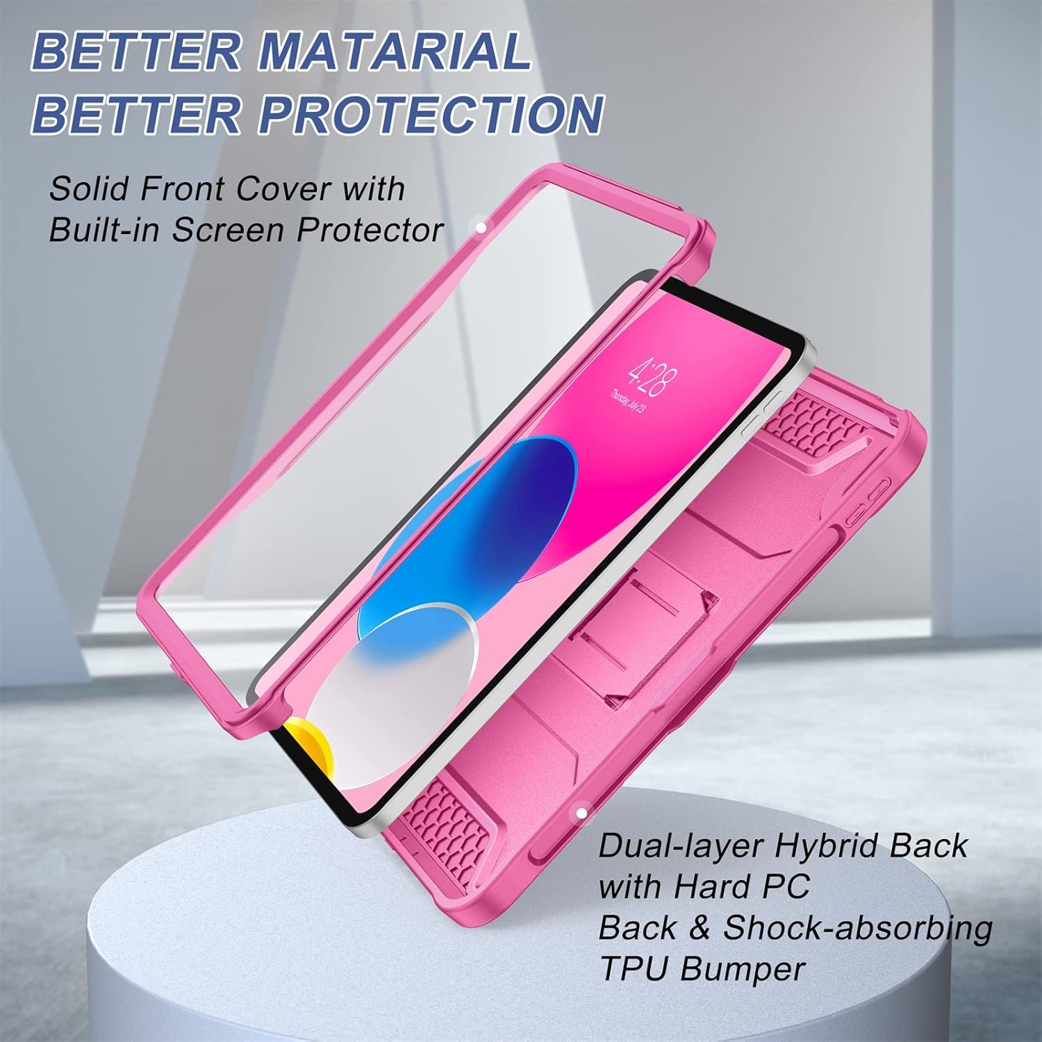 Soke Case for iPad (A16) 11th Generation 11-inch 2025, iPad 10th Generation 10.9-inch 2022, with Built-in Screen Protector and Kickstand, Rugged Full Body Protective Cover - Hot Pink - Image 4