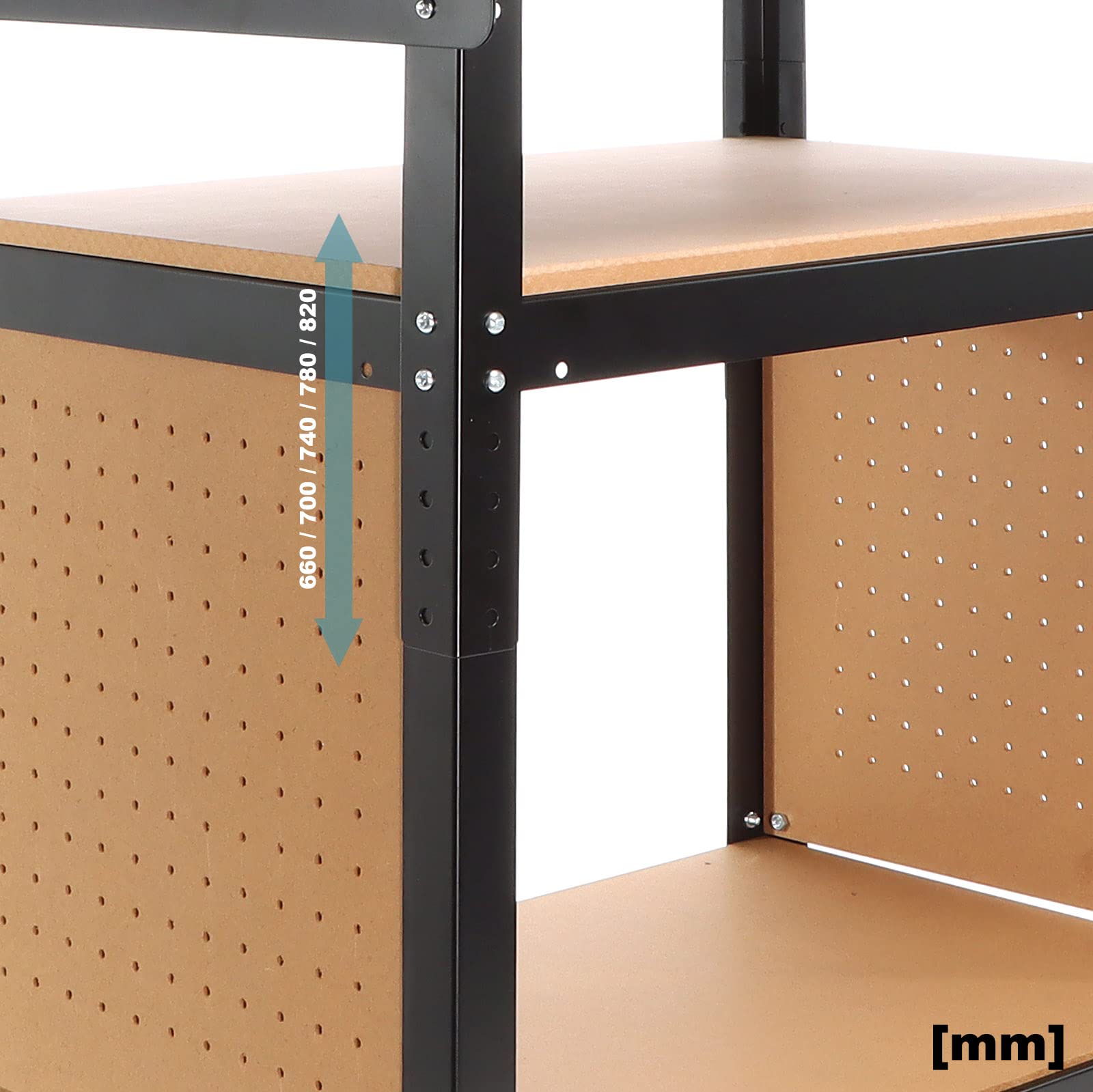 XPOtool Banco de Trabajo 68x50x66-82 cm Ajustable en Altura 2 Ruedas y 2 estantes móvil Bricolaje