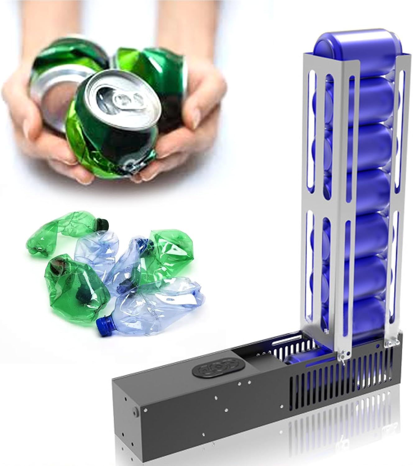 Electric Can Crusher with Adjustable Stand, Automatic Loading Can Crusher, Can Fill 8 Cans at a Time, for Recycling 6-16oz Aluminum Can,6-12oz Plastic Bottle