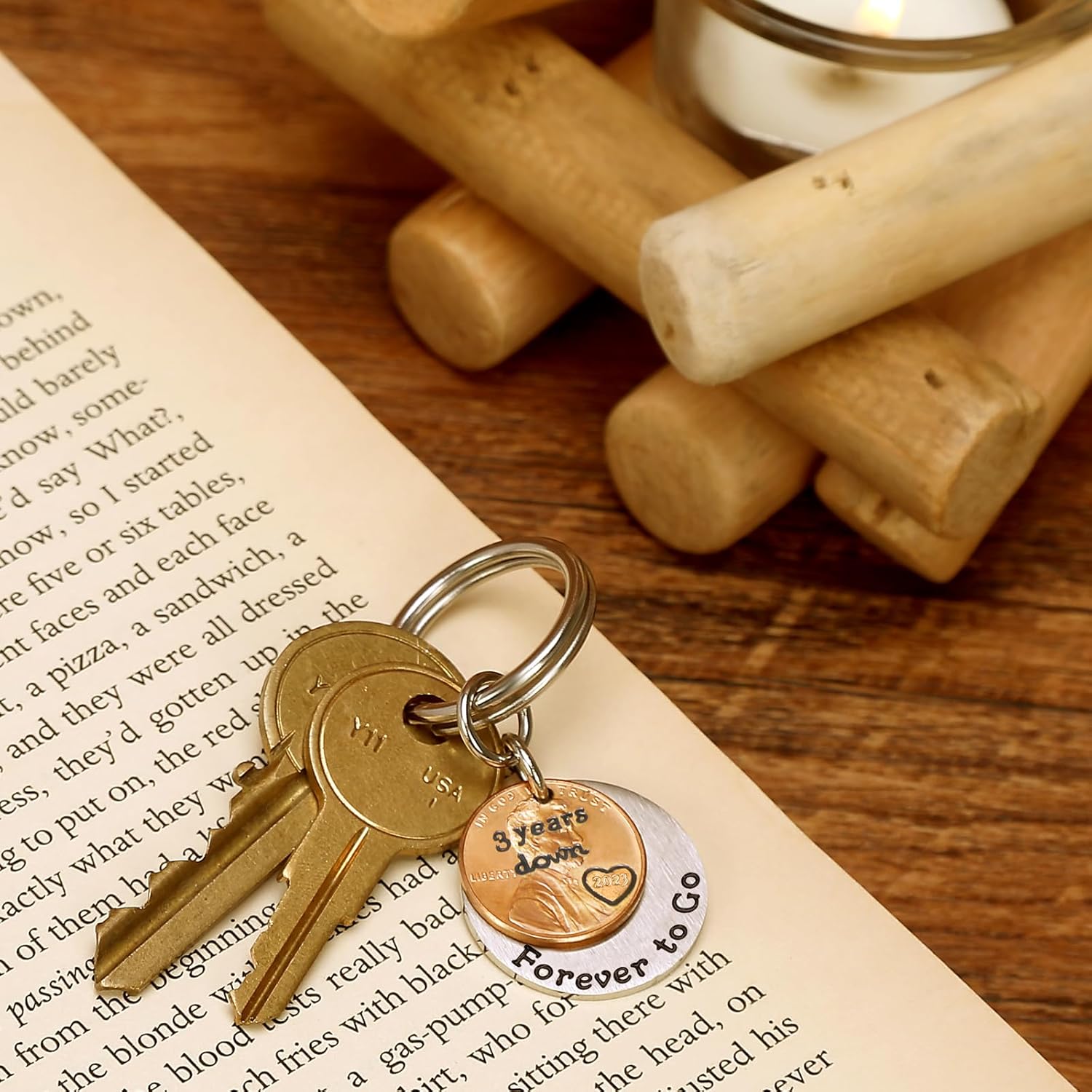 3 Years Anniversary Copper Gift for Man Woman, Coin Keychain with a 2023 Penny, 3 Years Down and Forever To Go Keyring, Third Anniversary Copper Gift for Him Her - Image 3
