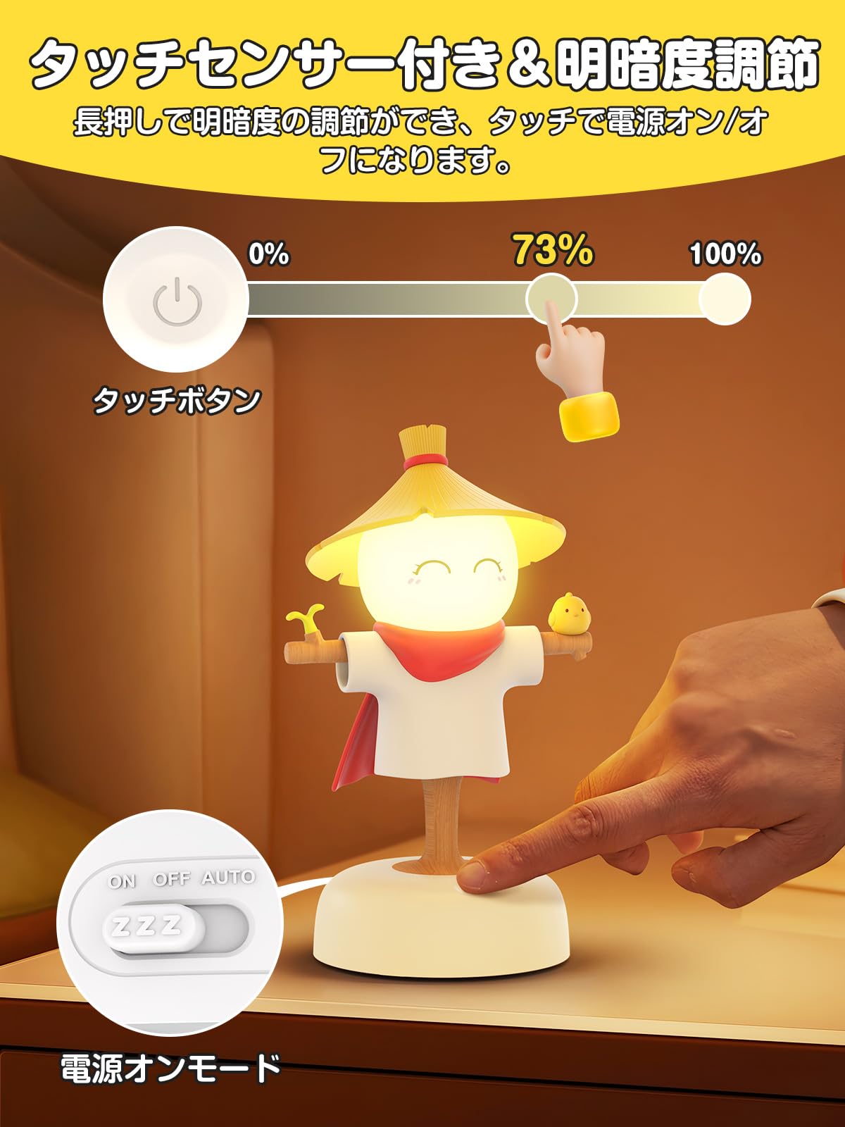 SmilingSharkかかしナイトライト【無段階調光ベッドサイドランプ