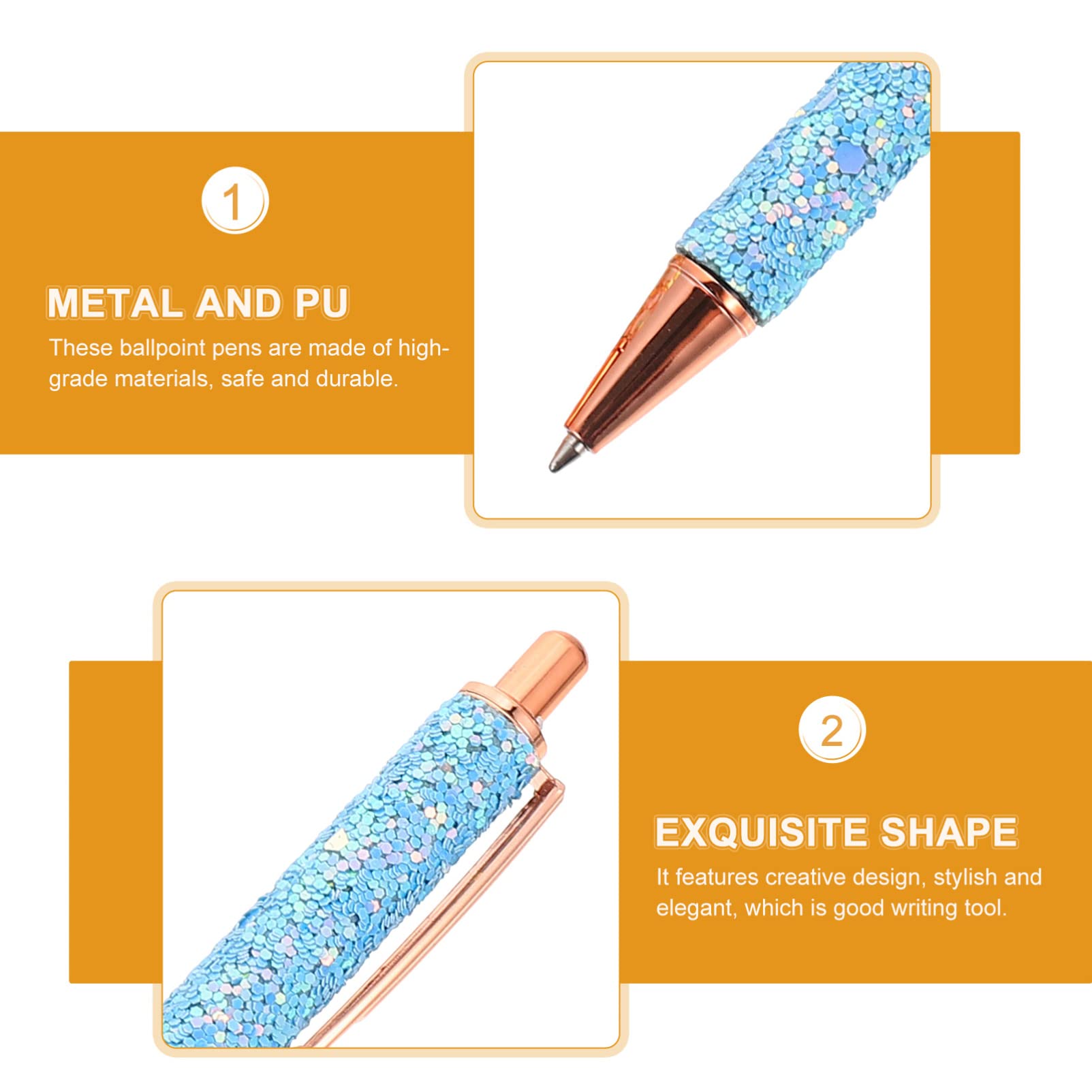 STOBOK 12pièces Stylo à Bille Métal Décoratif Stylo à Bille à Pression Pailleté Pour Étudiants Et Écriture Fluide Et Portable Pour Anniversaires Et Activités Scolaires