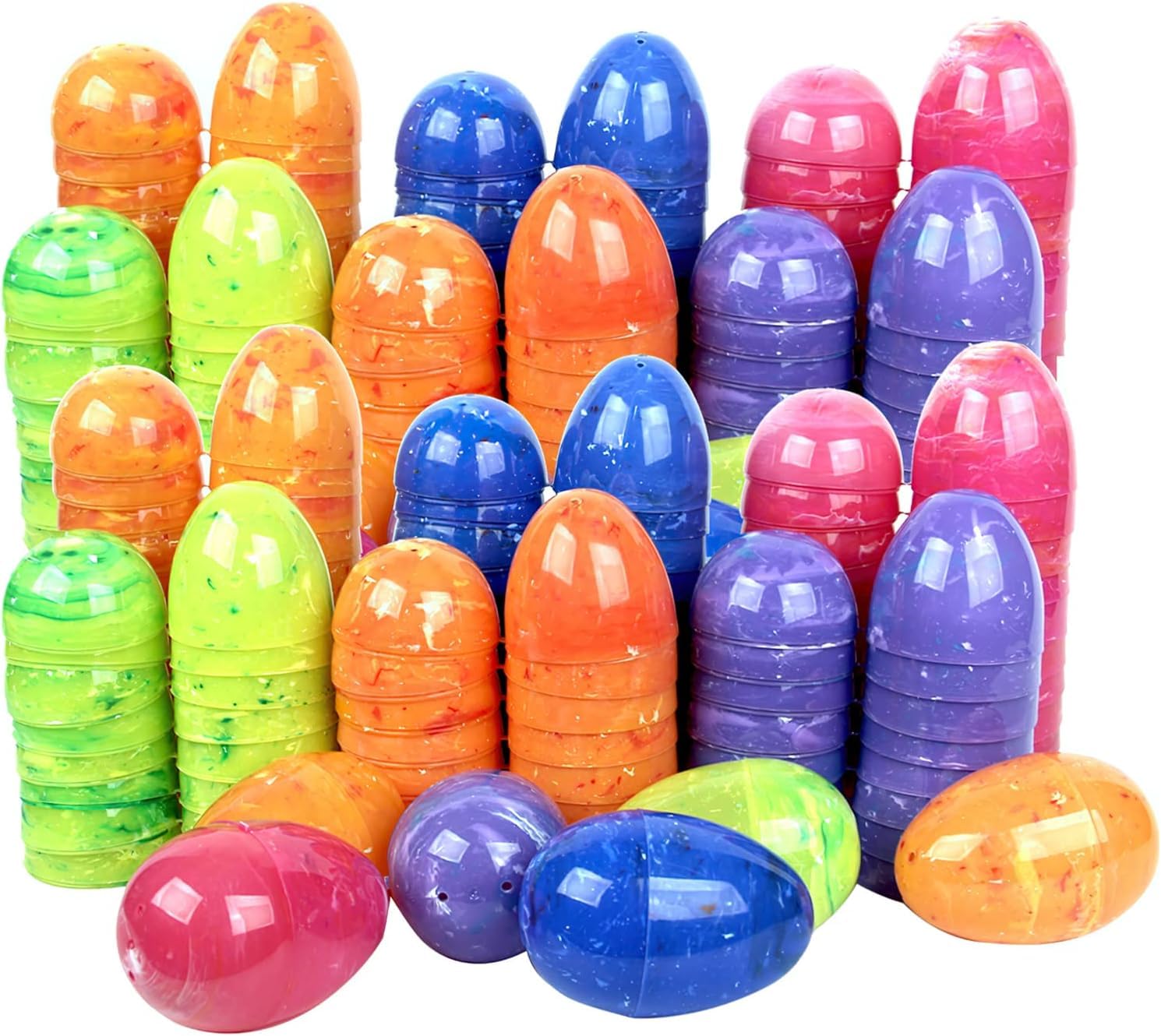 Aviski 48Pcs 8×6cm Painted Jumbo Large Iridescent Marble Easter Eggs for Kids Basket Bag Stuffers Fillers with 1pc Easter Hunt Non Woven Bag, Toys Filling Treats and Easter Theme Party Favour