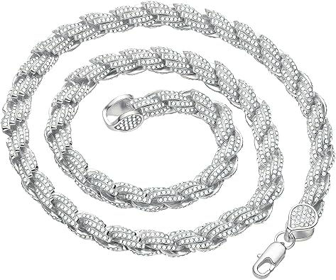 HELLOICE 9mm Iced Out Rope Chain for Women Men 5A Grade Cubic Zirconia Hip Hop Necklace Fashion Jewelry Gift for Rapper Party Performance Sliver, 24"