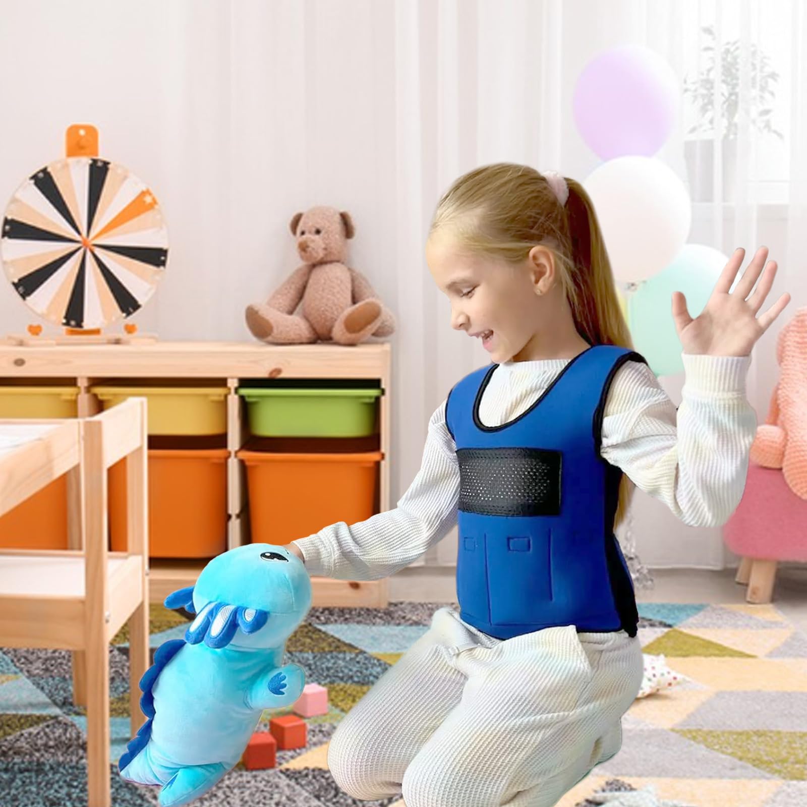Gilet con Pesi per Bambini, Gilet a Compressione Gilet con Pesi Gilet di Sicurezza per Bambini con Sovraccarico Sensoriale ABR Autismo ADHD Disturbo Gilet con Pesi 3 Libbre Peso Rimovibile, Blu