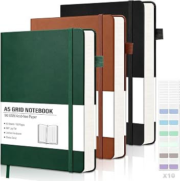 3 Pack Graph Paper Notebook,160 Pages,100 gsm,A5 Size,Grid Notebook